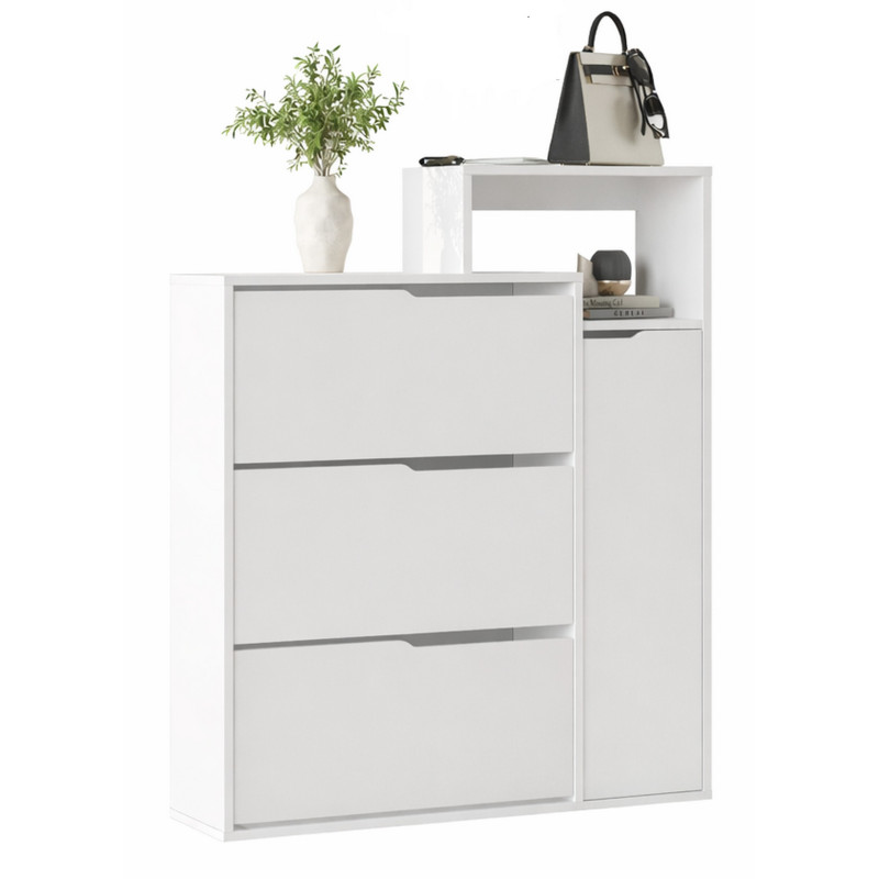 Meuble Entrée Chaussures Beaux_meubles_pas_chers 3 Abattants 1 Porte 4 Niches Blanc