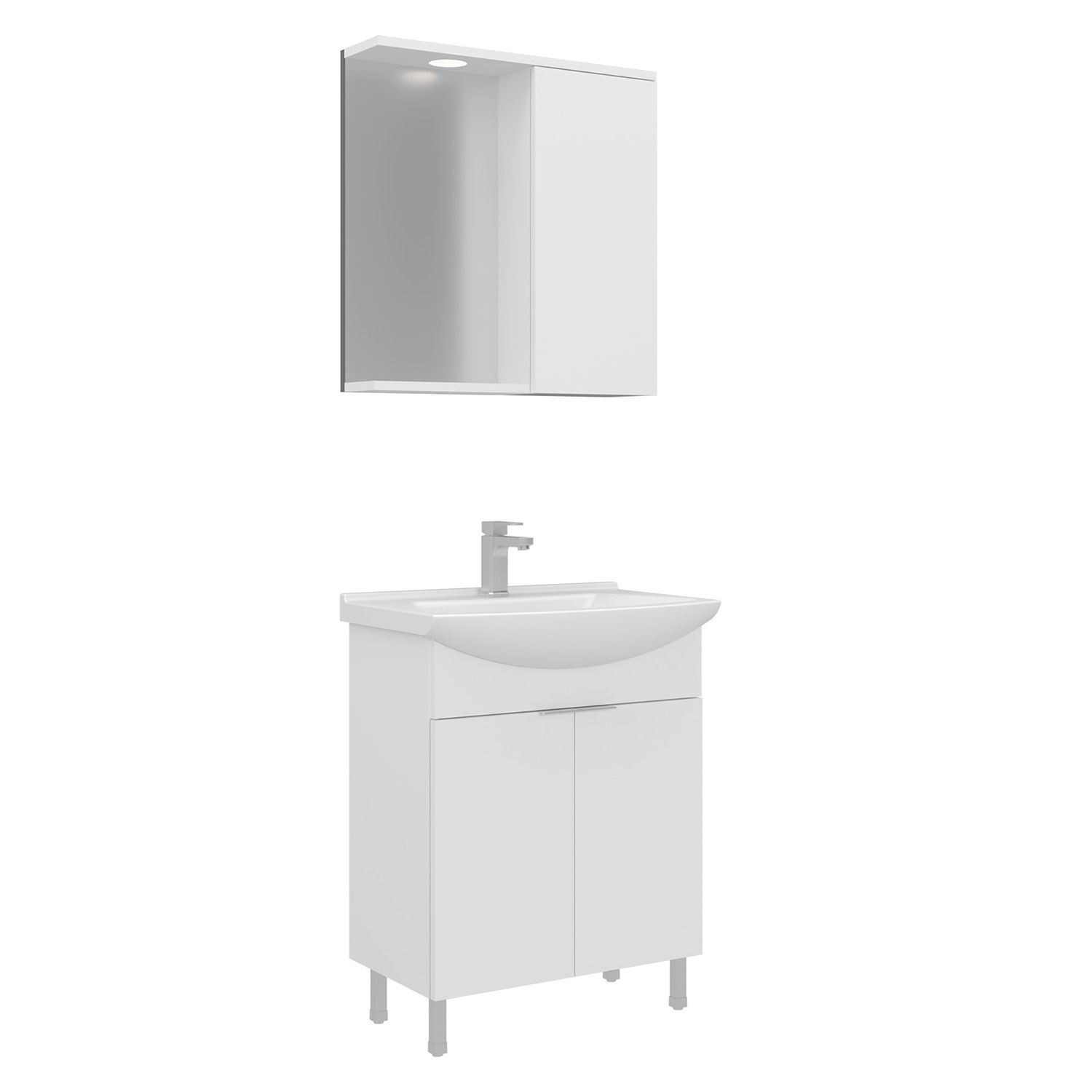 Meuble Avec Simple Vasque Et Miroir "purus 65" - 65 X 50 X 83 Cm - White