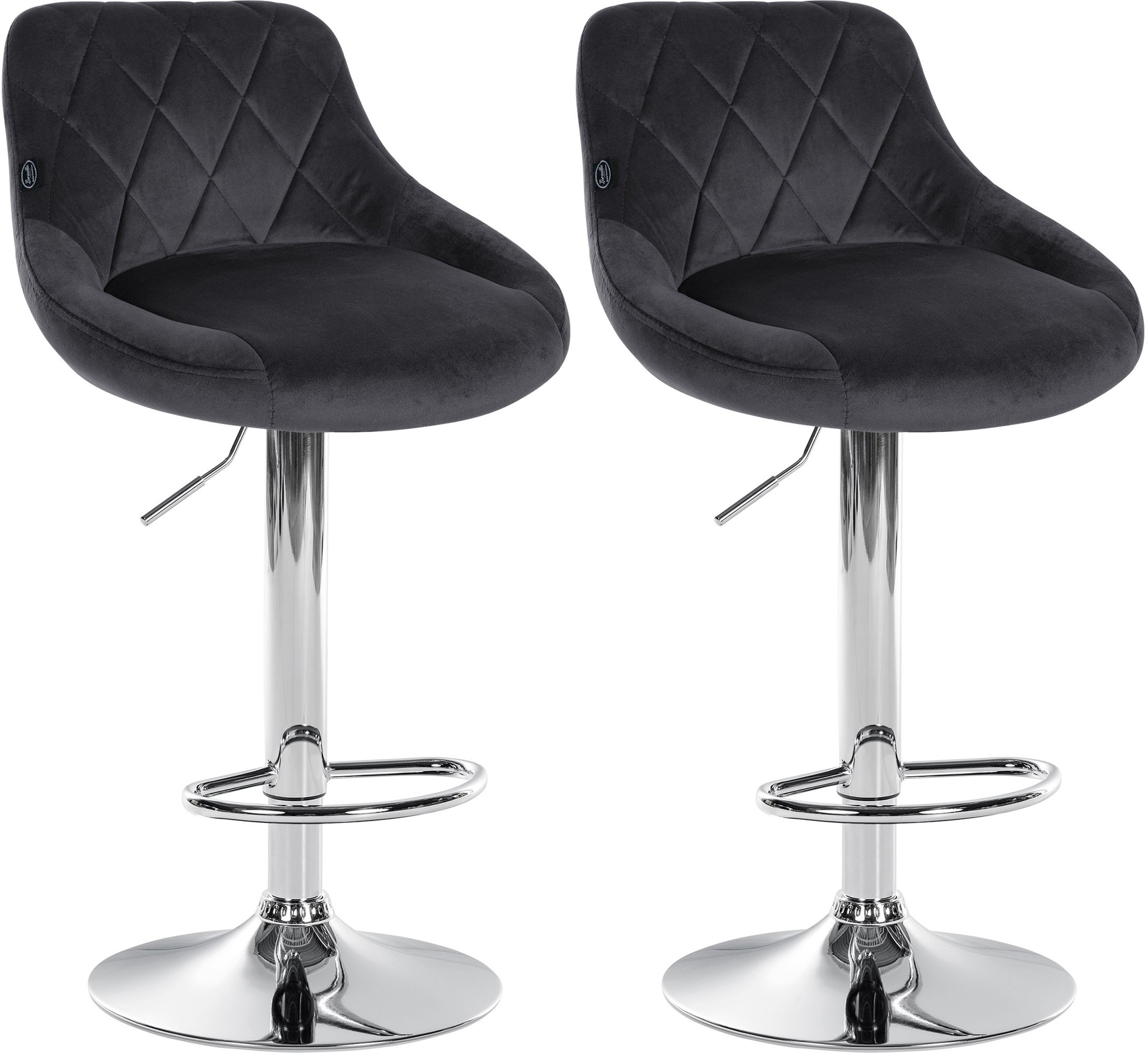 Lot De 2 Tabourets De Bar Lazio Velours Chrome Gris Foncé