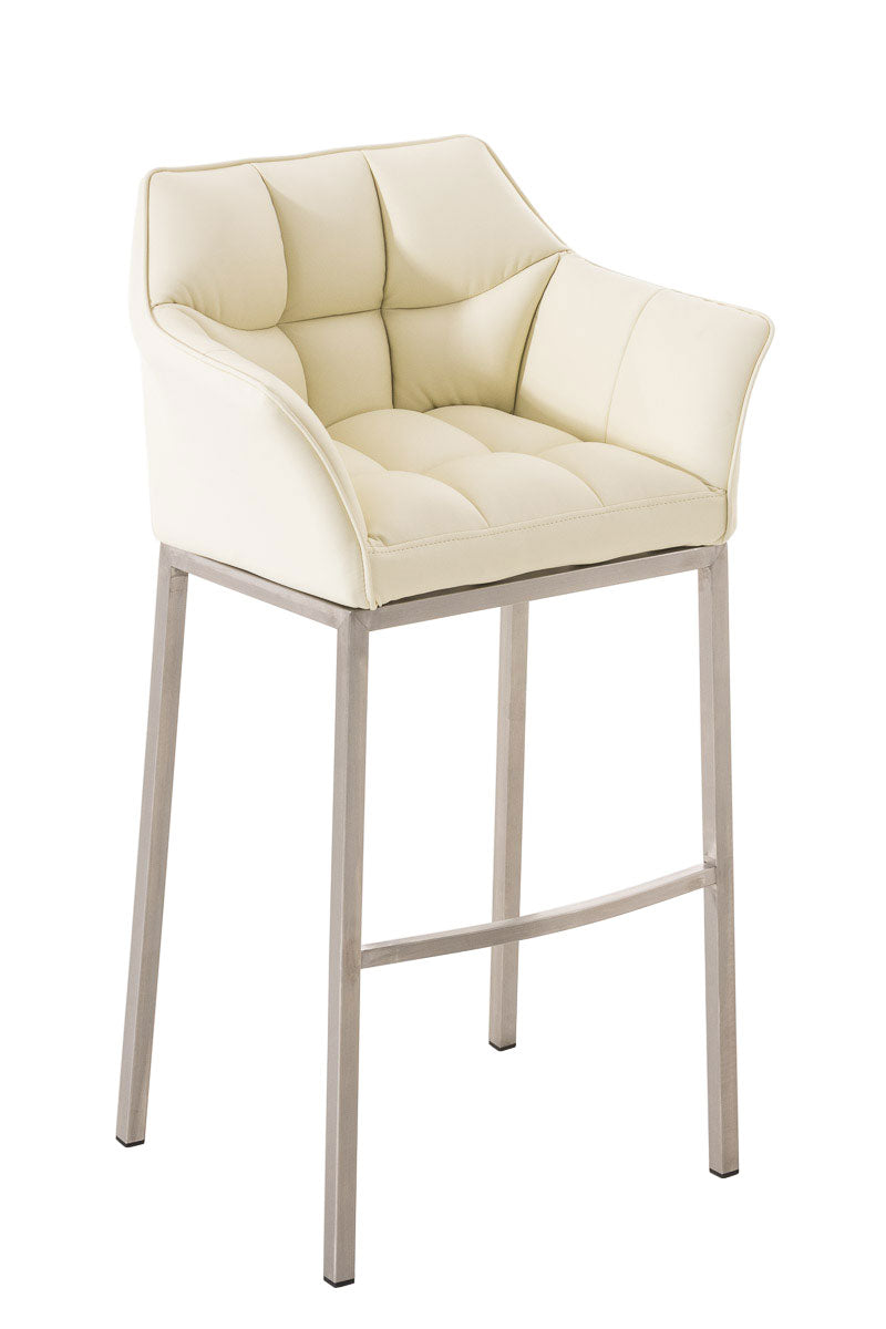 Tabouret De Bar Chaise Haute De Comptoir Couture Carrées Assise En Pvc Crème 4 10_0004714
