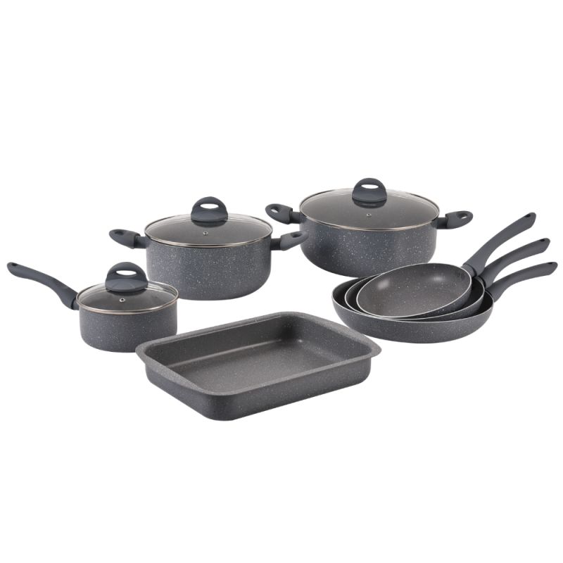 Batterie De Cuisine 10 Pièces Tous Feux Dont Induction Gris Herzberg Hg9016-gry