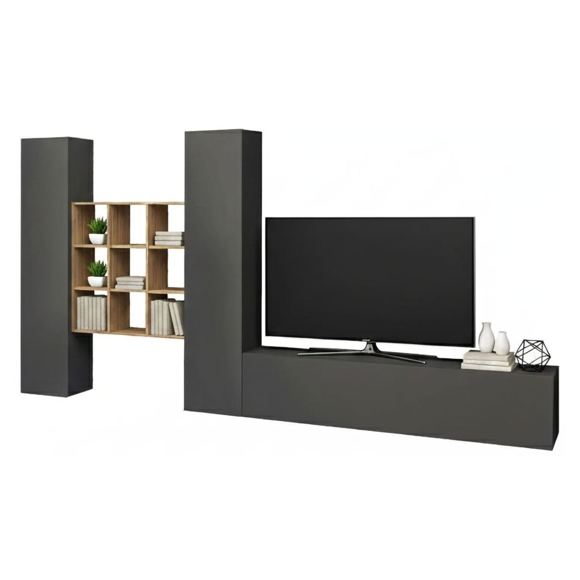 Élément Mural Dcarbon, 270x30h180 Cm, Anthracite Et Érable