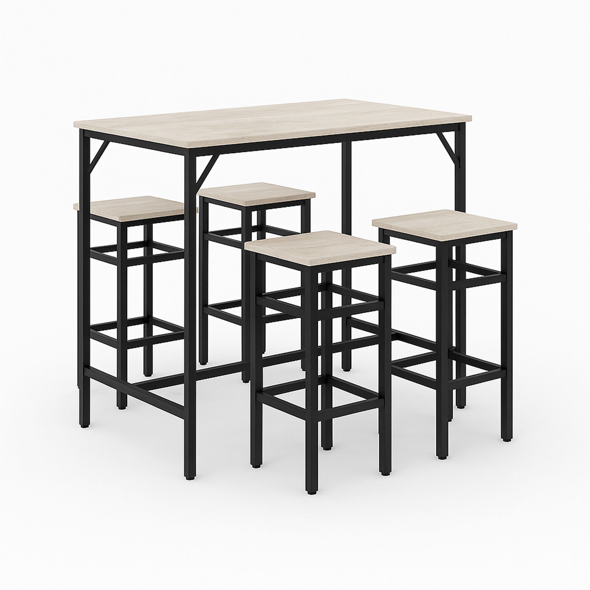 Sabi - Table De Bar Avec 4 Tabourets Carrés Style Industriel Bleach, Ensemble Coin Petit-déjeuner