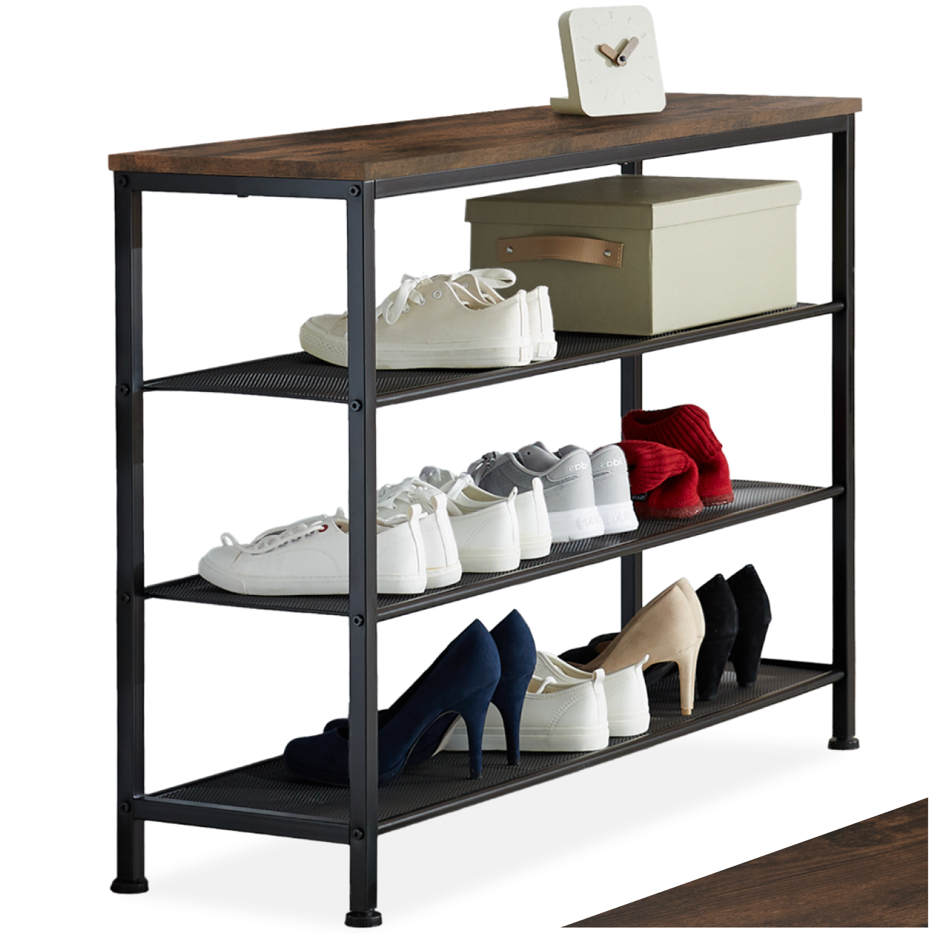 Étagère À Chaussures Style Industriel 100x305x725cm Bois Foncé