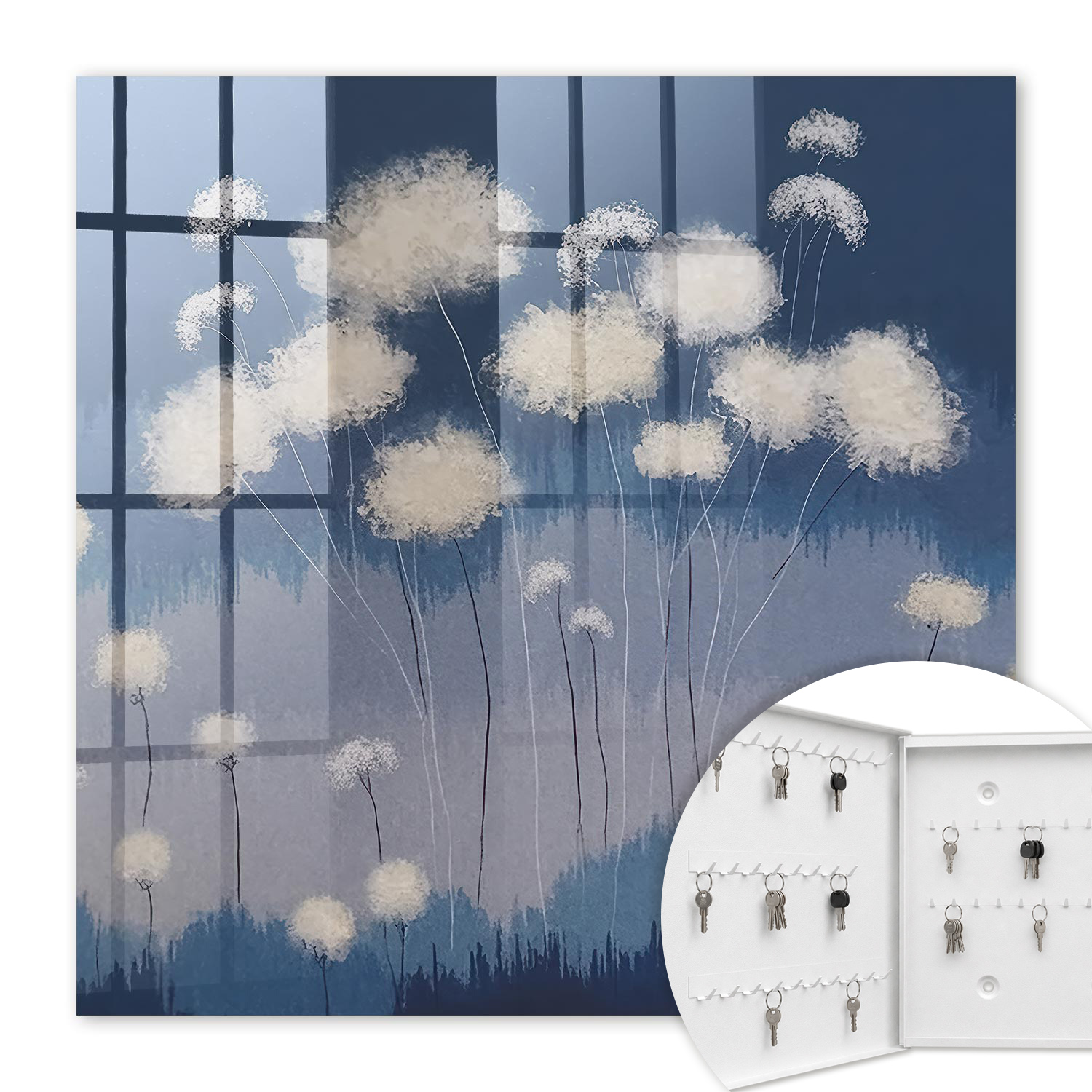 Armoire À Clés - (30 Cm X 30 Cm) - Boîte À Clés Murale - Coffret De Rangement Pour Clés - Couleur Blanche - Ouverture Vers La Gauche - Pour Maison Et Bureau - Pissenlits