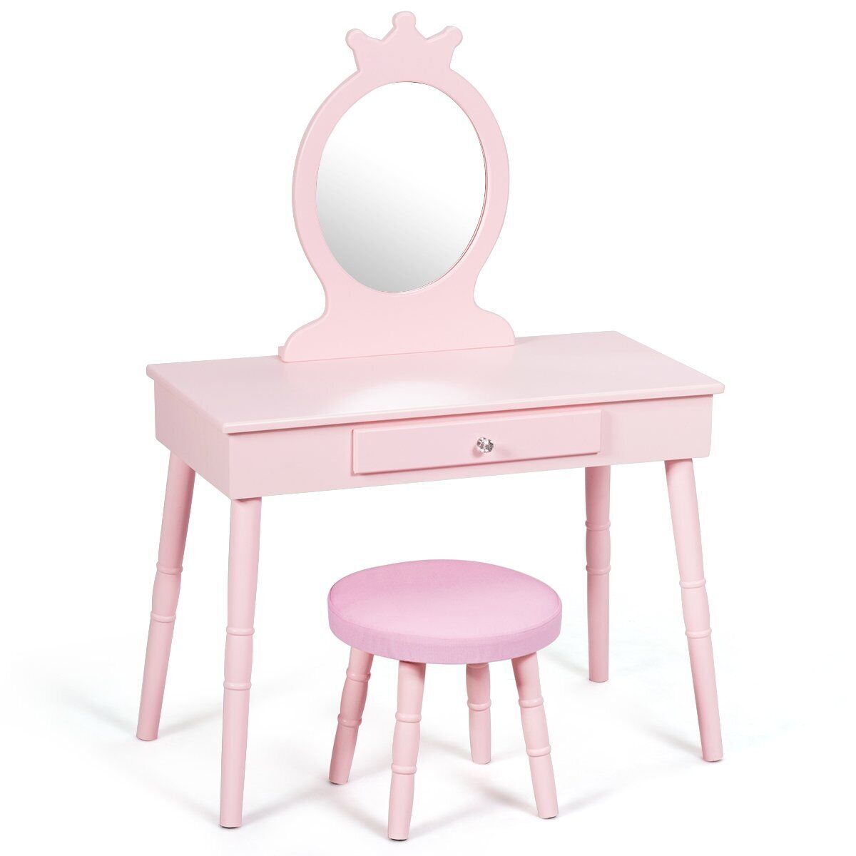 Coiffeuse Bureau Pour Enfant 3 À 8 Ans Avec Miroir Tiroir Tabouret Mdf Rose 20_0000475