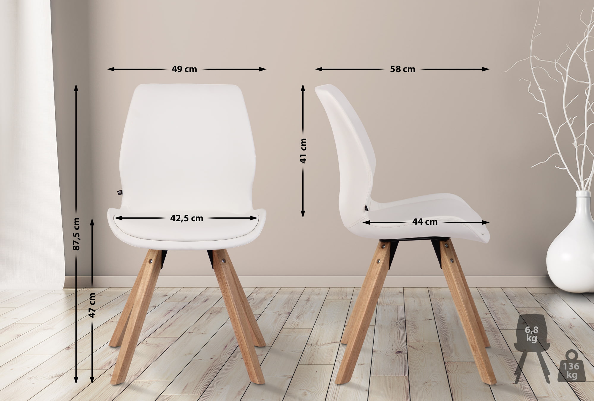 Chaise Luna En Simili Cuir Blanc