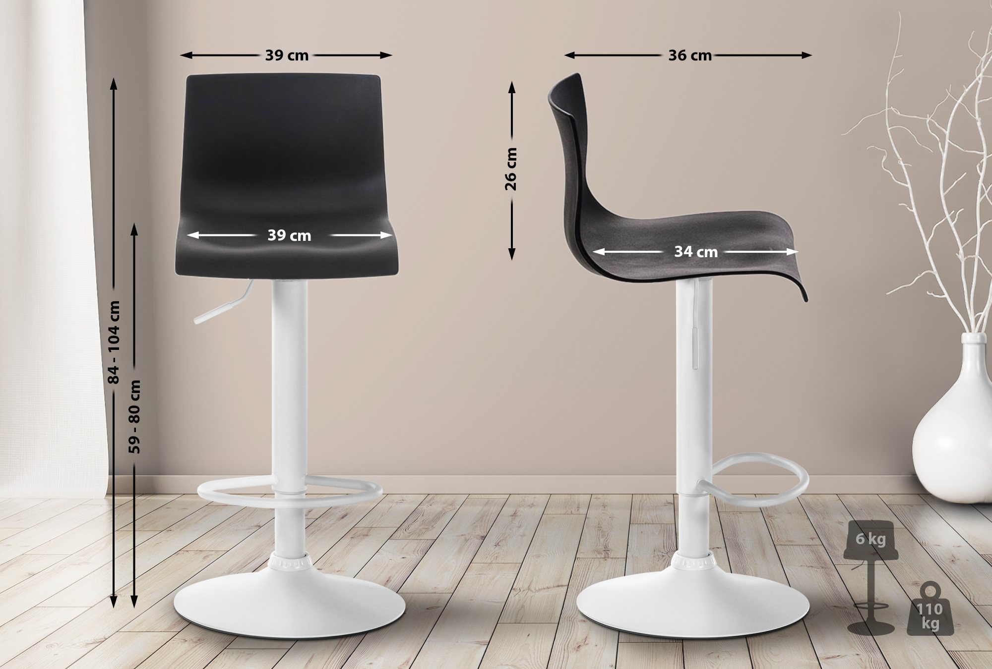 Tabouret De Bar Hoover W Noir