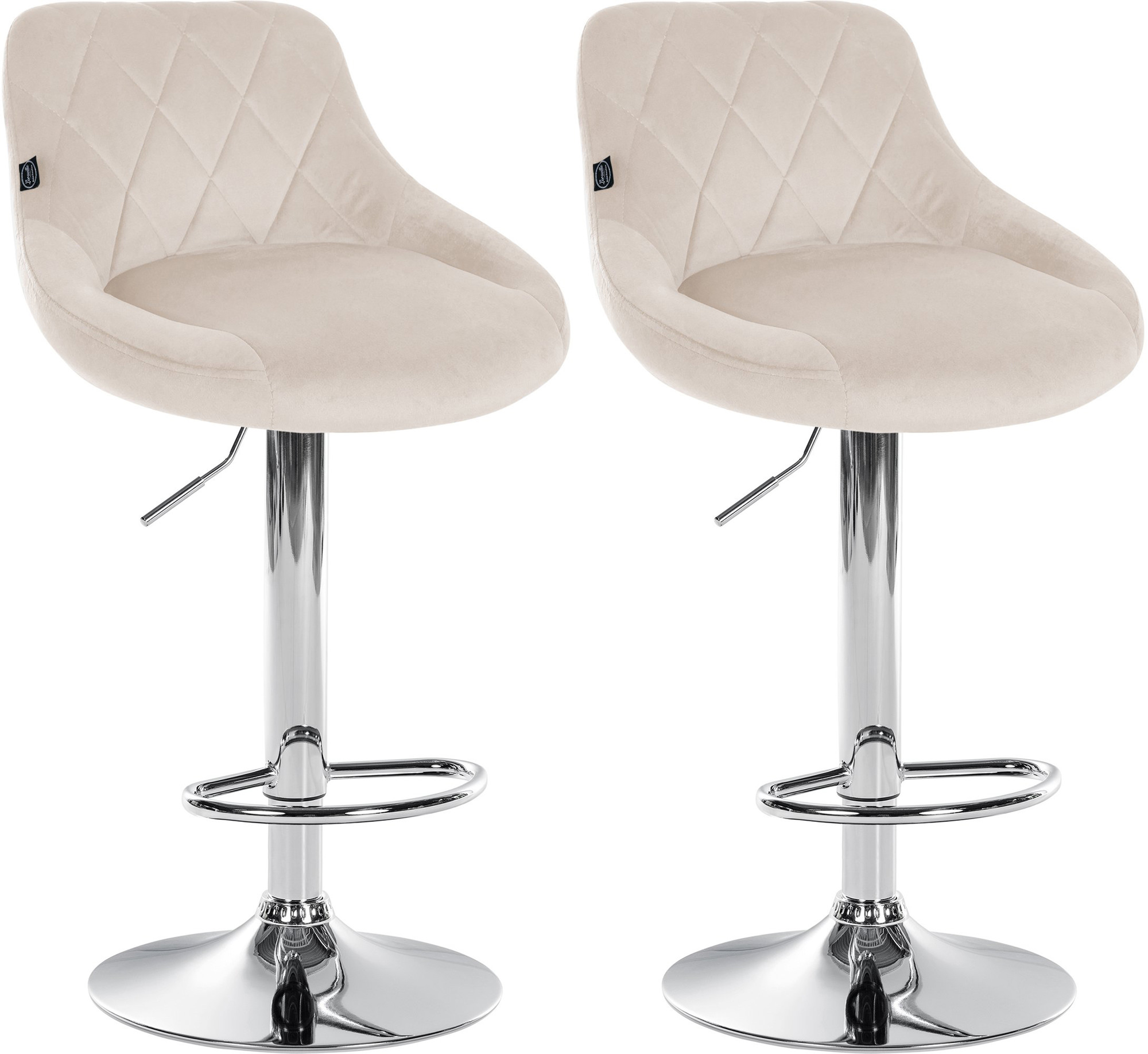 Lot De 2 Tabourets De Bar Lazio Velours Chrome Crème
