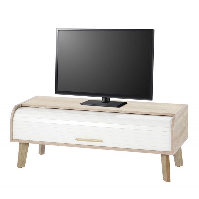 Meuble Tv Beaux Meubles Pas Chers Vintage 1 Rideau Blanc 114 Cm Chêne Marron Panneaux Particules
