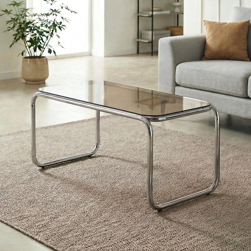Sicaan Table Basse Métal Style Contemporain Amaya Verre Marron