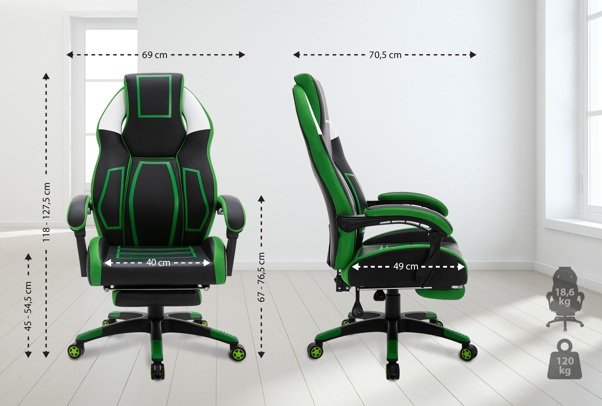 Chaise De Bureau Clovis Simili Cuir Noir/vert