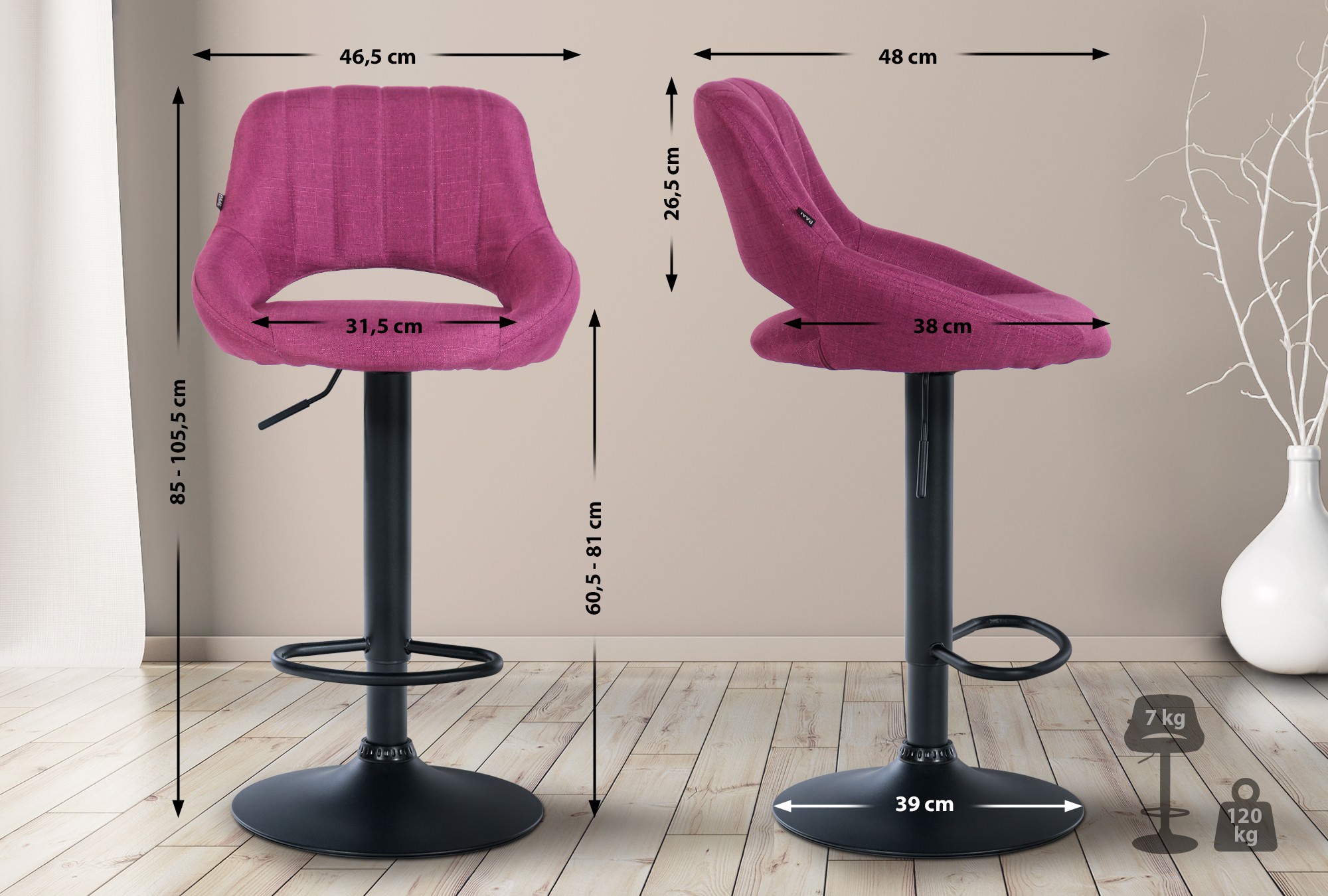 Tabouret De Bar Milet Tissu Noir Violet