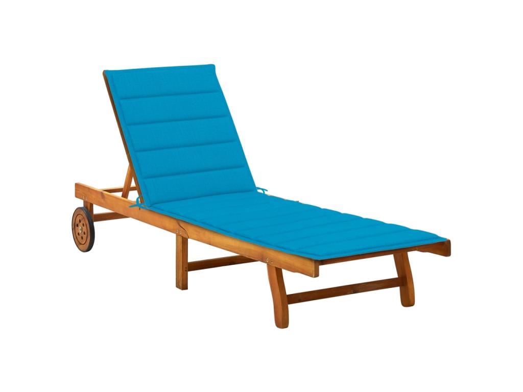 Transat Chaise Longue Bain De Soleil Lit De Jardin Terrasse Meuble D'extérieur Avec Coussin Bois D'acacia Solide 02_0012