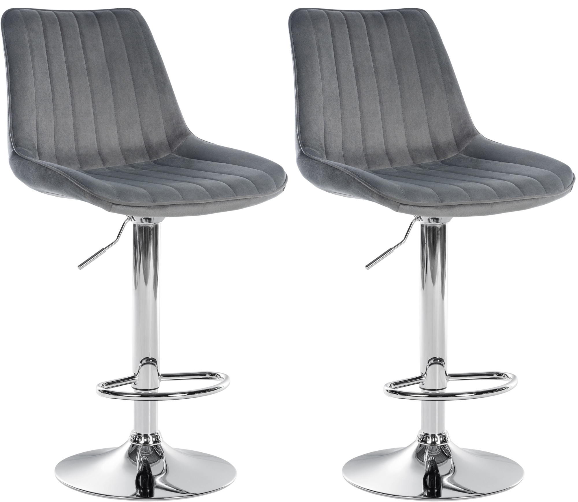 Lot De 2 Tabourets De Bar Toni Velours Chrome Gris Foncé