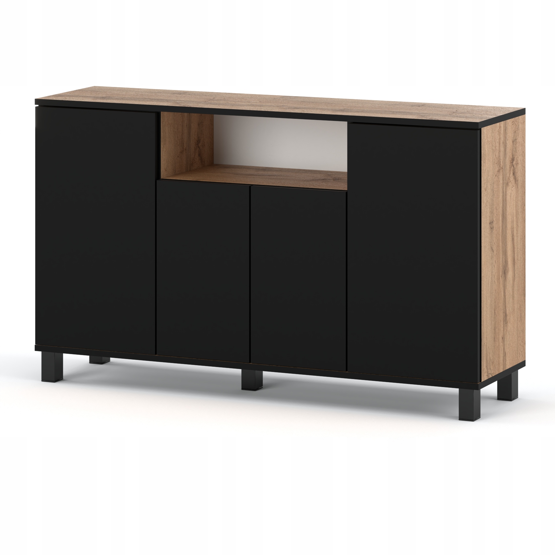 Grande Commode 140 Cm Stiv-meubles Chêne Wotan / Noir Mat - Meuble De Rangement, Buffet, Meuble Tv 140 X 35 X 80 Cm