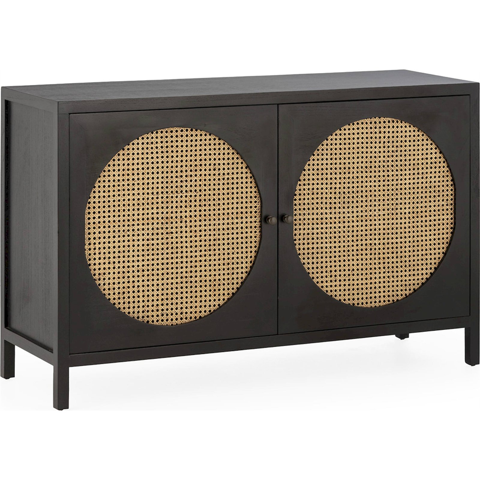 Buffet Bois De Cèdre Et Rotin Noir Naturel Style Contemporain - Noir Et Rotin Naturel