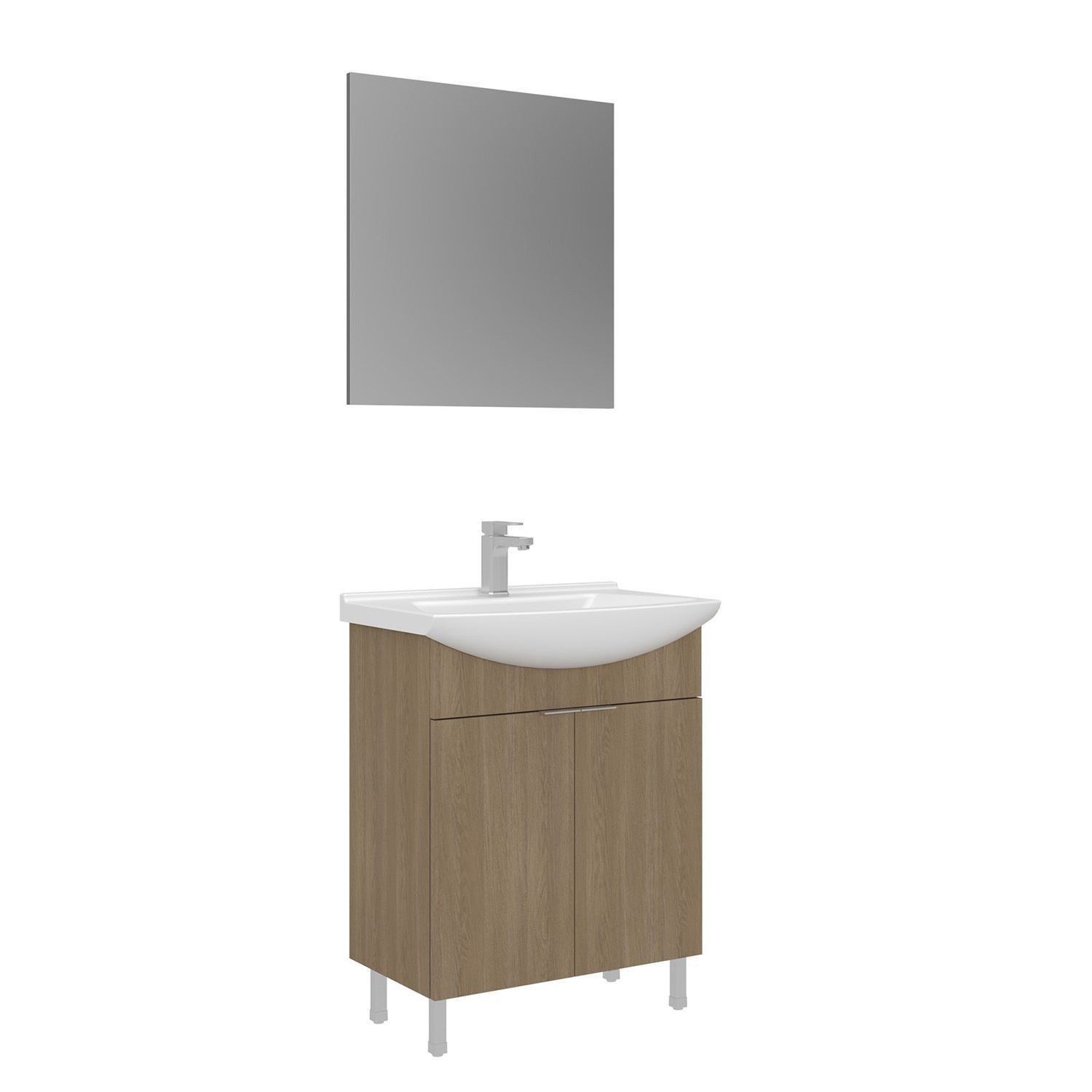 Meuble Avec Simple Vasque Et Miroir "purus 65" - 65 X 50 X 83 Cm - Oak