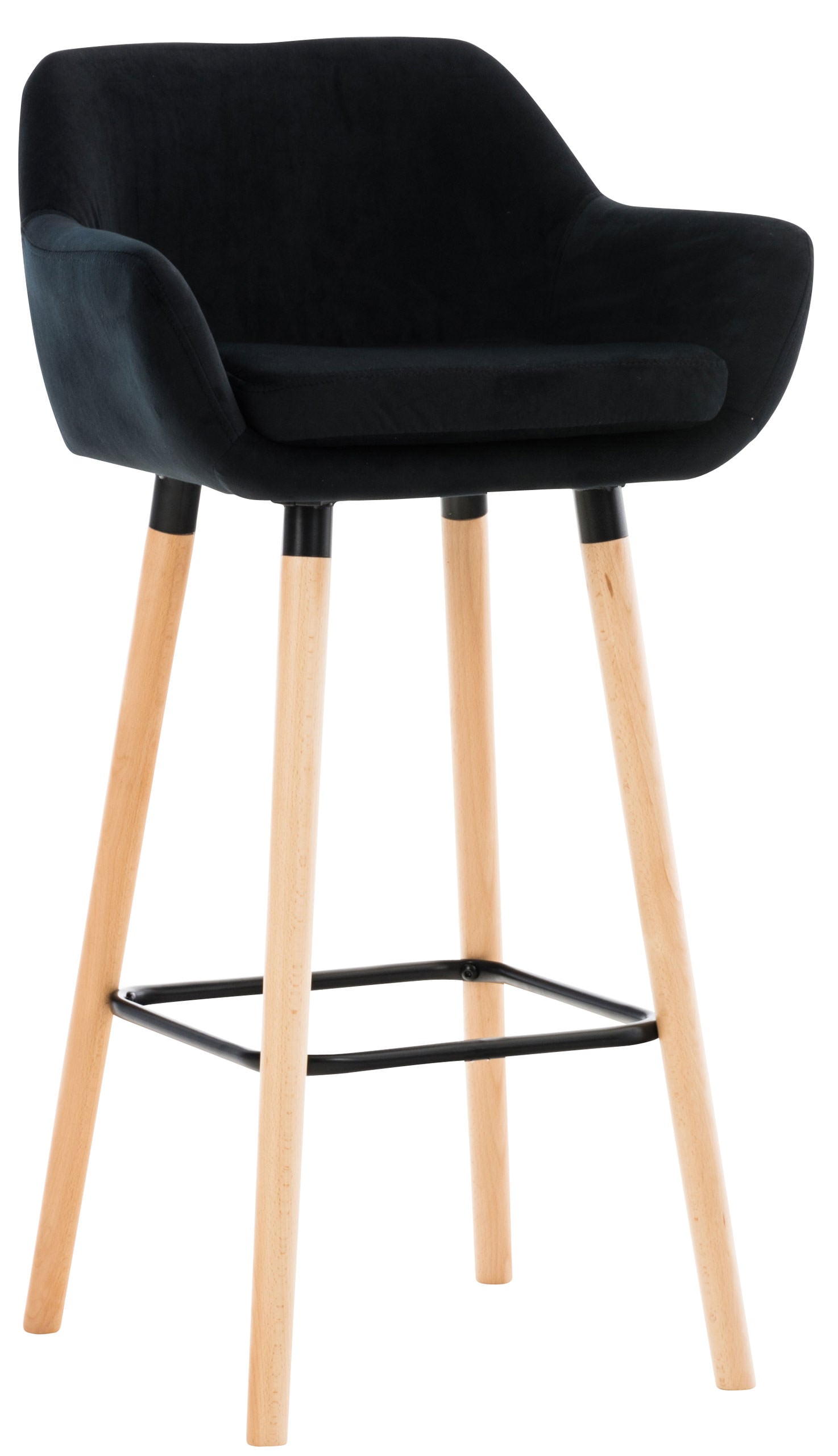 Tabouret De Bar Lounge X1 Design Scandinave Assise En Velours Noir Pieds En Bois 10_0004914