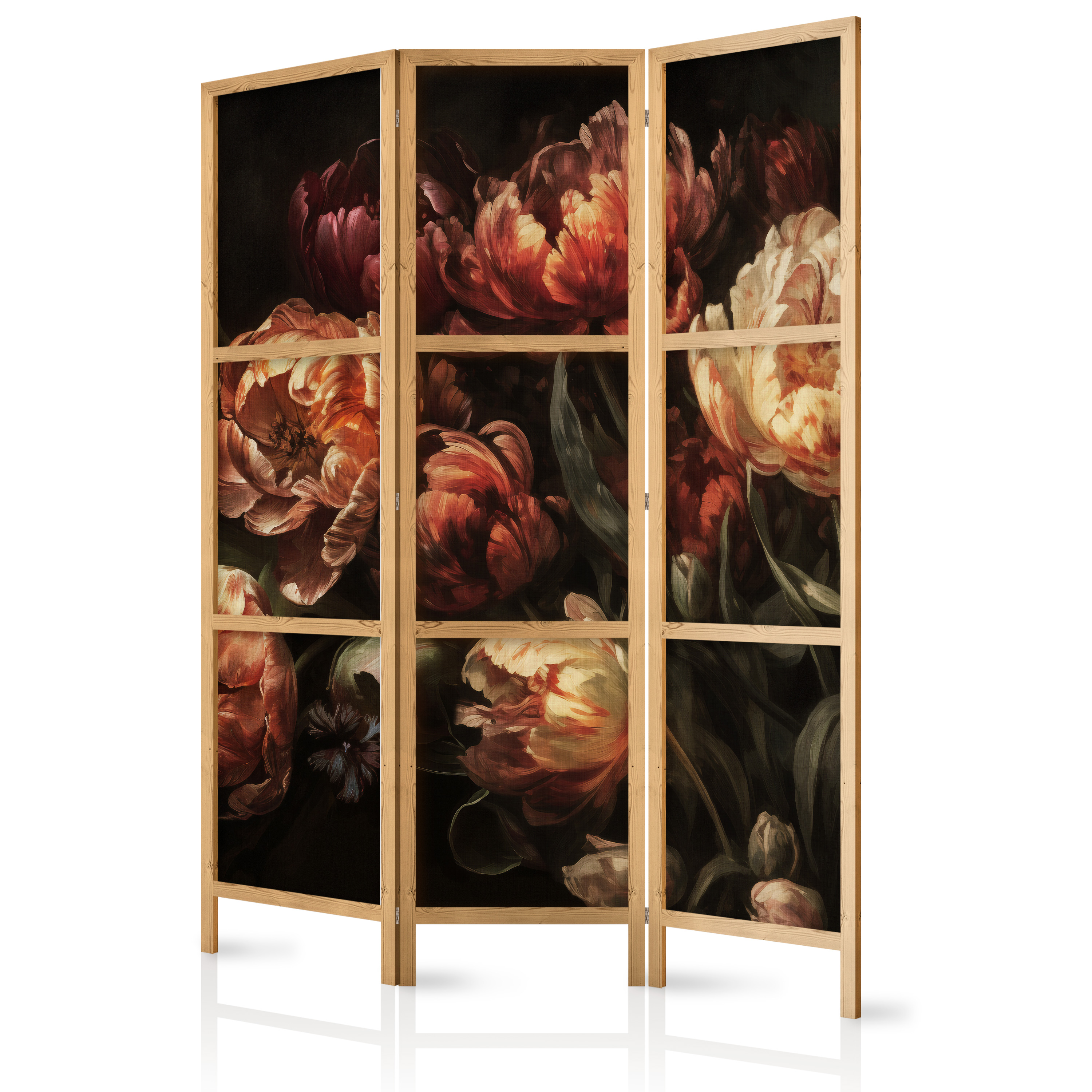 Paravent Japonais -bouquet De Fleurs Rouge Et Blancnoir 135x172