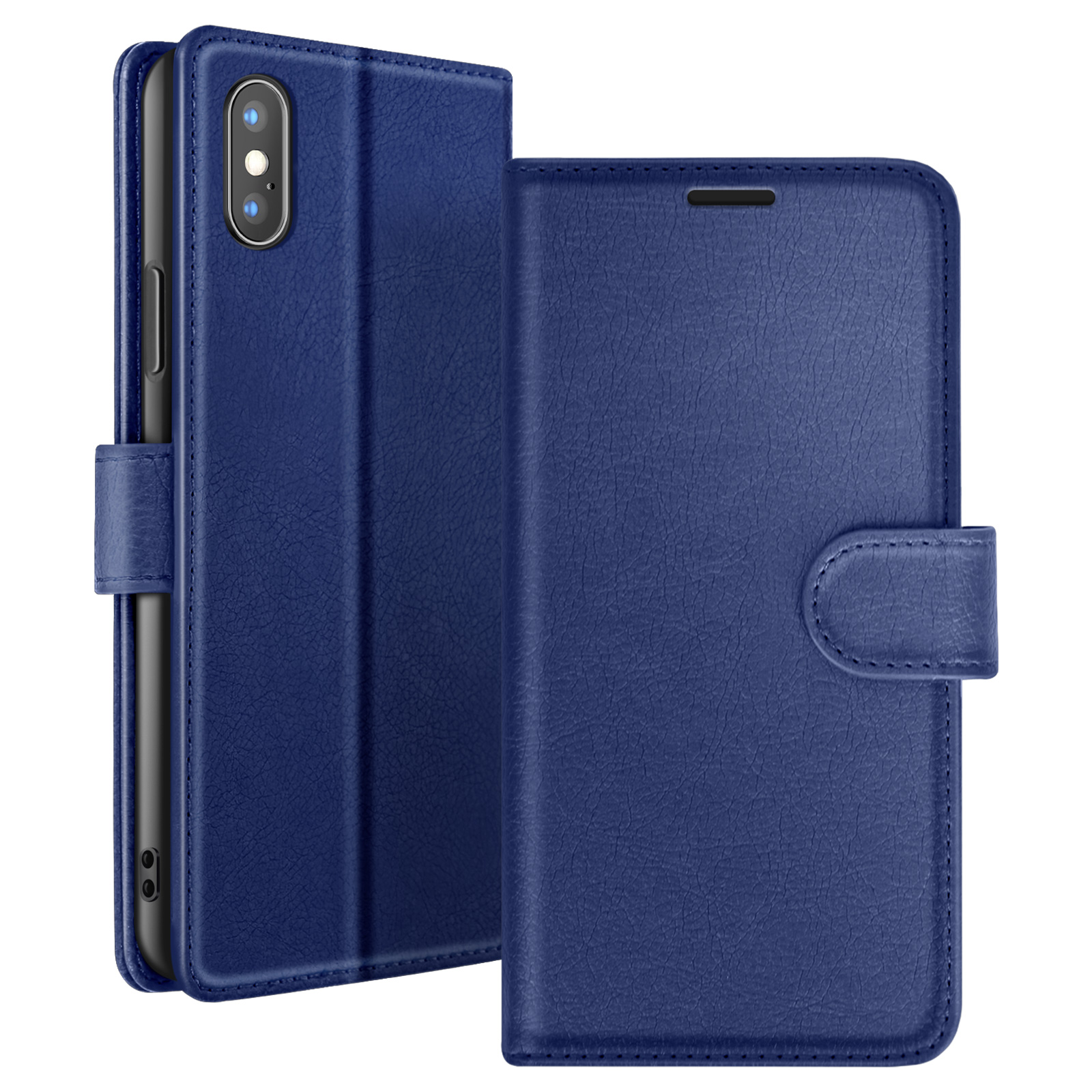 Étui Portefeuille Pour Iphone X / Xs Fonction Support Et Languette Magnétique Bleu Nuit Zanaé