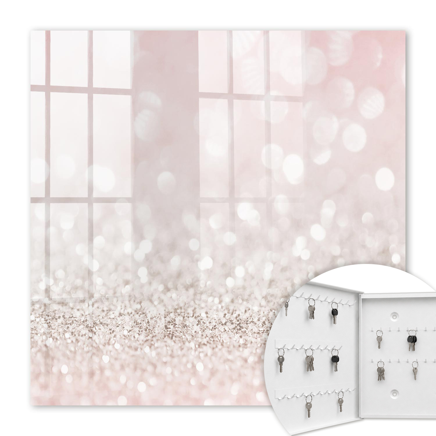 Armoire À Clés - (30 Cm X 30 Cm) - Boîte À Clés Murale - Coffret De Rangement Pour Clés - Couleur Blanche - Ouverture Vers La Gauche - Pour Maison Et Bureau - Lueur Bokeh Romantique