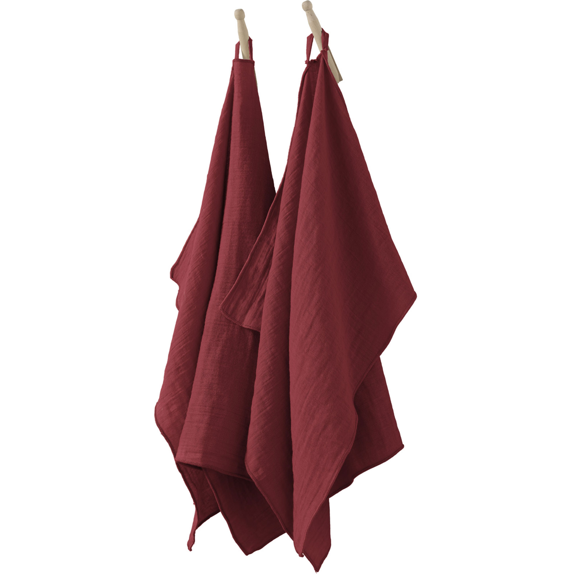 Lot De 2 Essuie-mains 50x70 Cm Gaze De Coton Lie De Vin