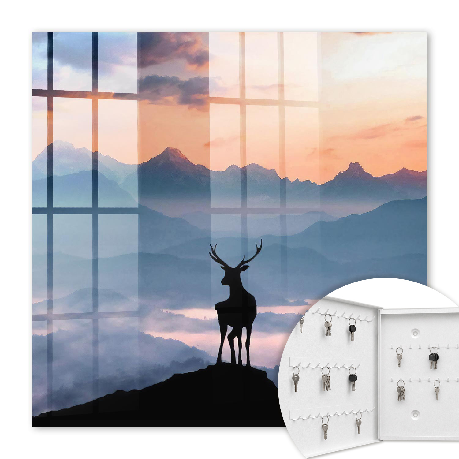 Armoire À Clés - (30 Cm X 30 Cm) - Boîte À Clés Murale - Coffret De Rangement Pour Clés - Couleur Blanche - Ouverture Vers La Gauche - Pour Maison Et Bureau - Harmonie Des Montagnes