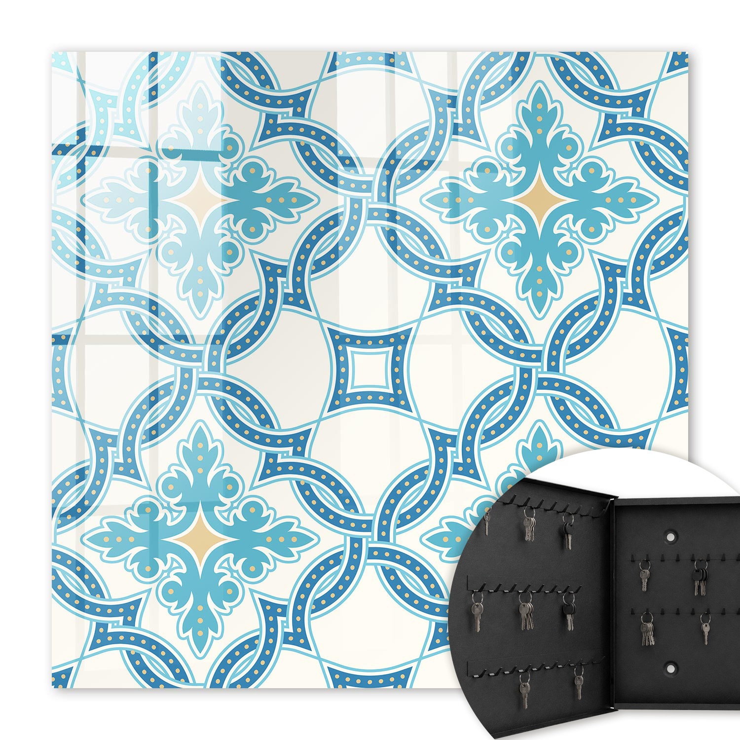 Armoire À Clés - (30 Cm X 30 Cm) - Boîte À Clés Murale - Coffret De Rangement Pour Clés - Couleur Noire - Ouverture Vers La Gauche - Pour Maison Et Bureau - Mosaïque Décorative