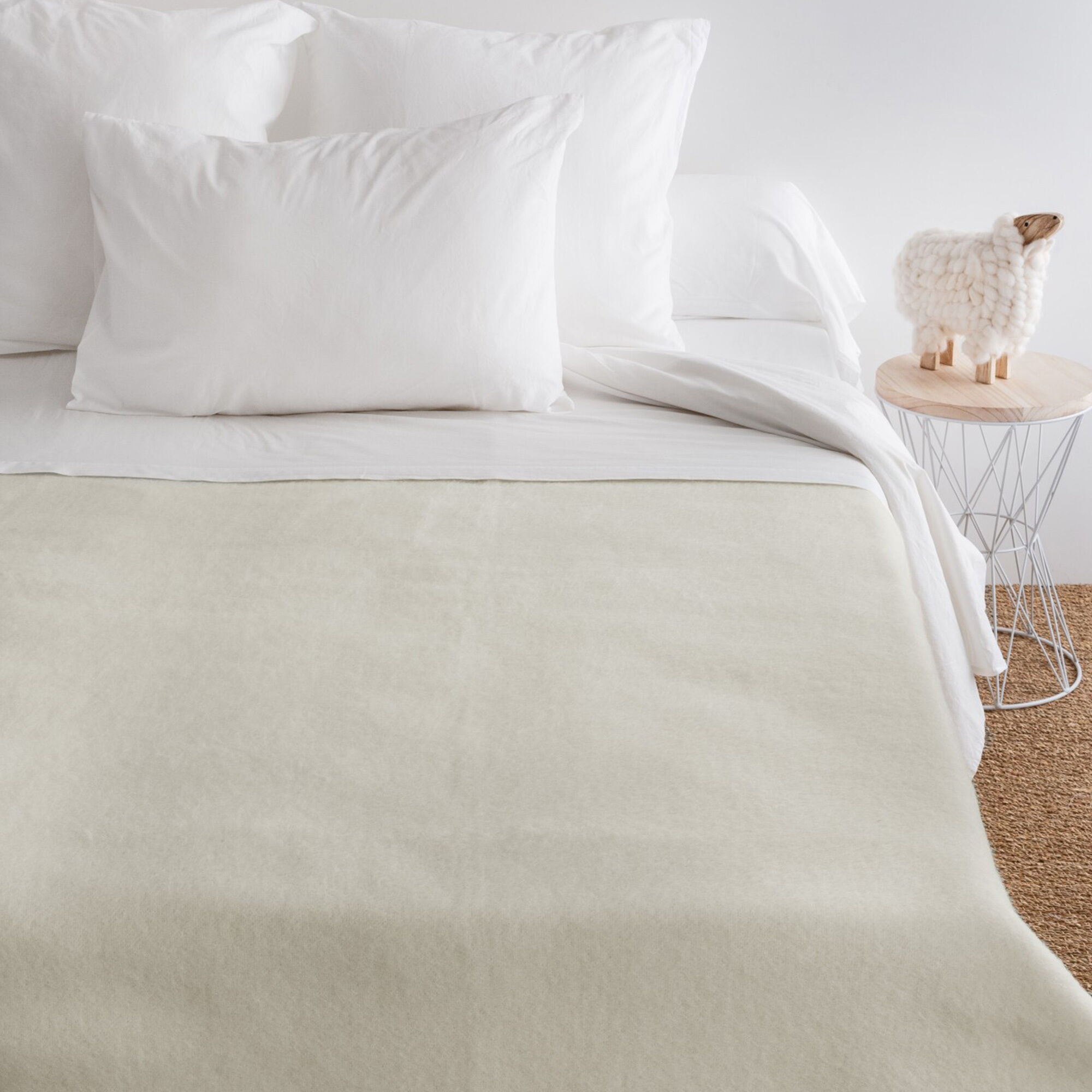 Couverture Pure Laine Vierge Woolmark 500g/m² Volta 240x300 Cm Blanc Naturel