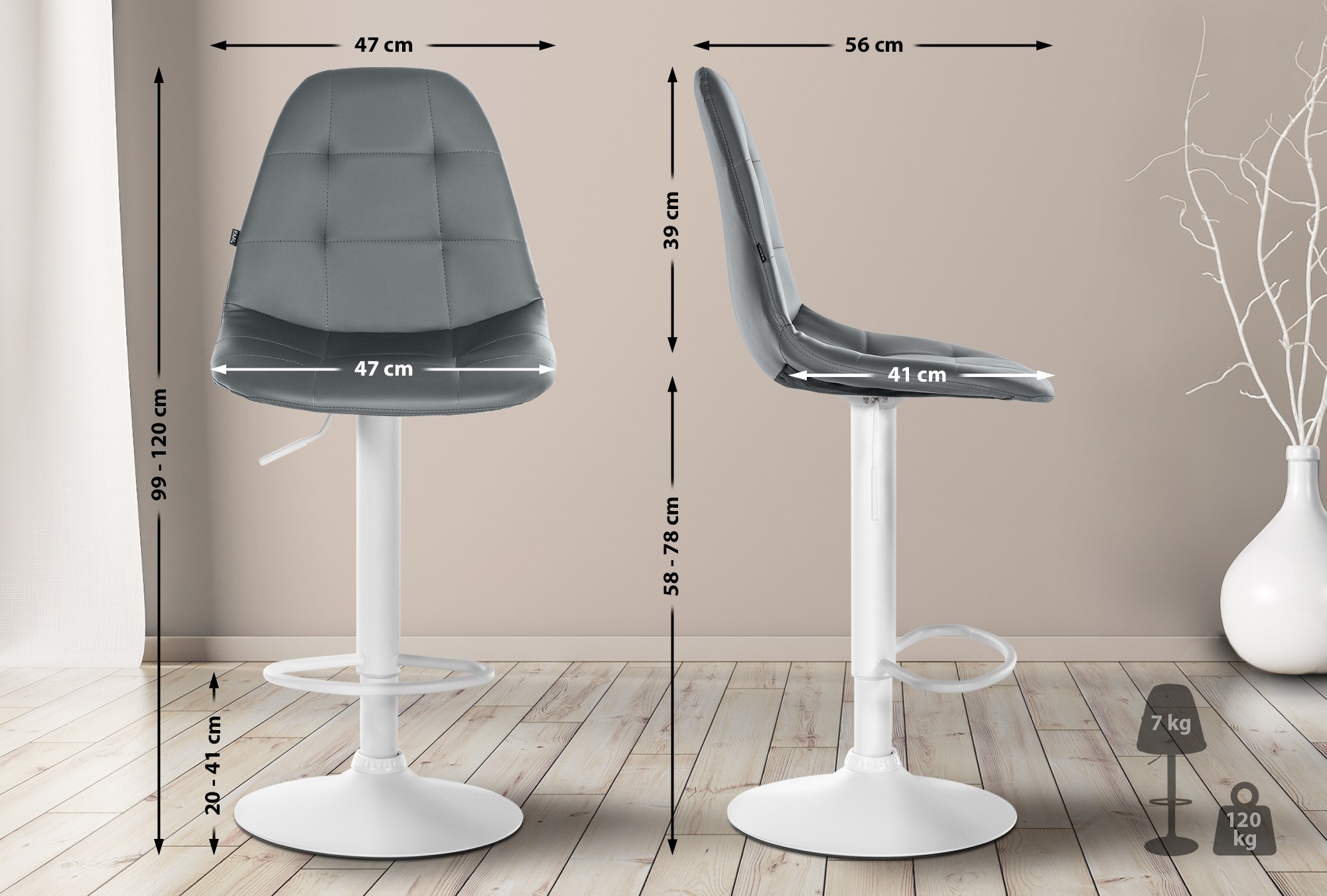 Tabouret De Bar Elmore Simili Cuir W Gris
