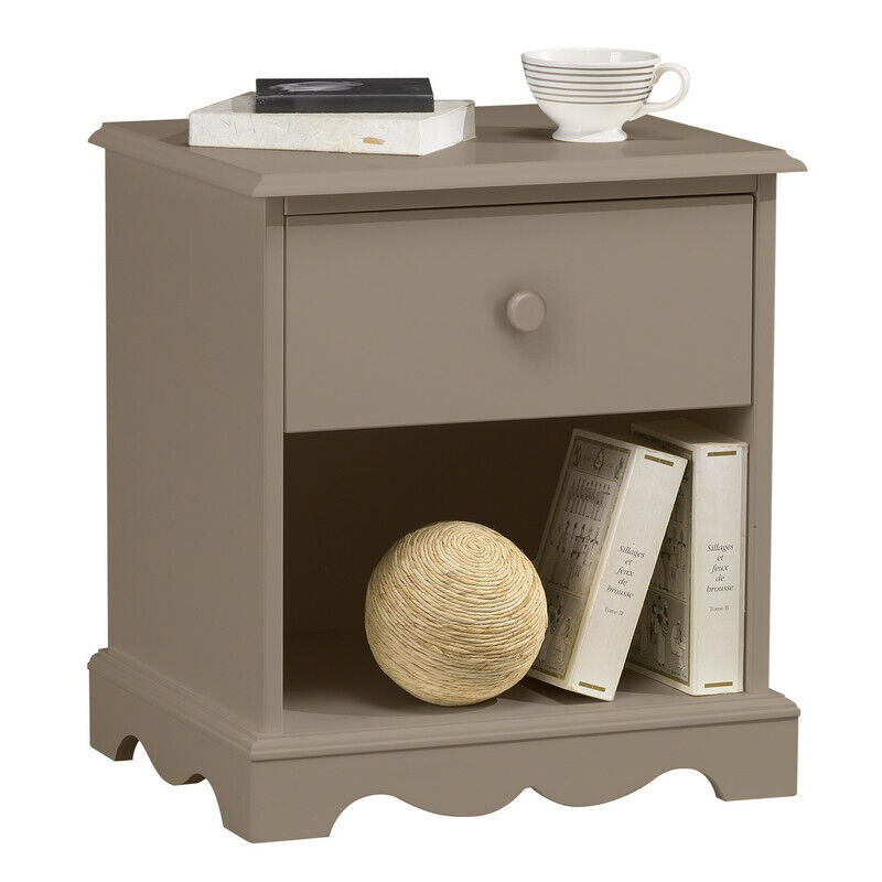Chevet Beaux Meubles Pas Chers Style Anglais 1 Tiroir 1 Niche Taupe Mdf Pin Massif