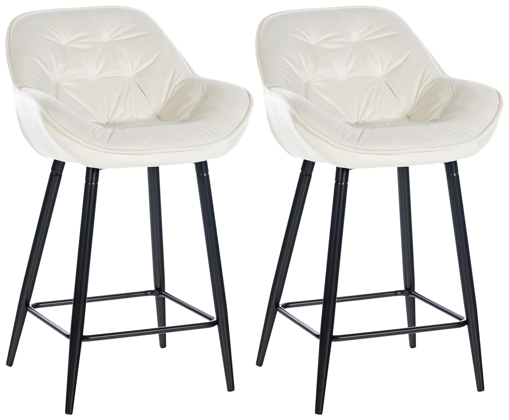 Lot De 2 Tabourets De Bar Chaises Hautes Assise Effet Capitonnée En Velours Crème 10_0004163