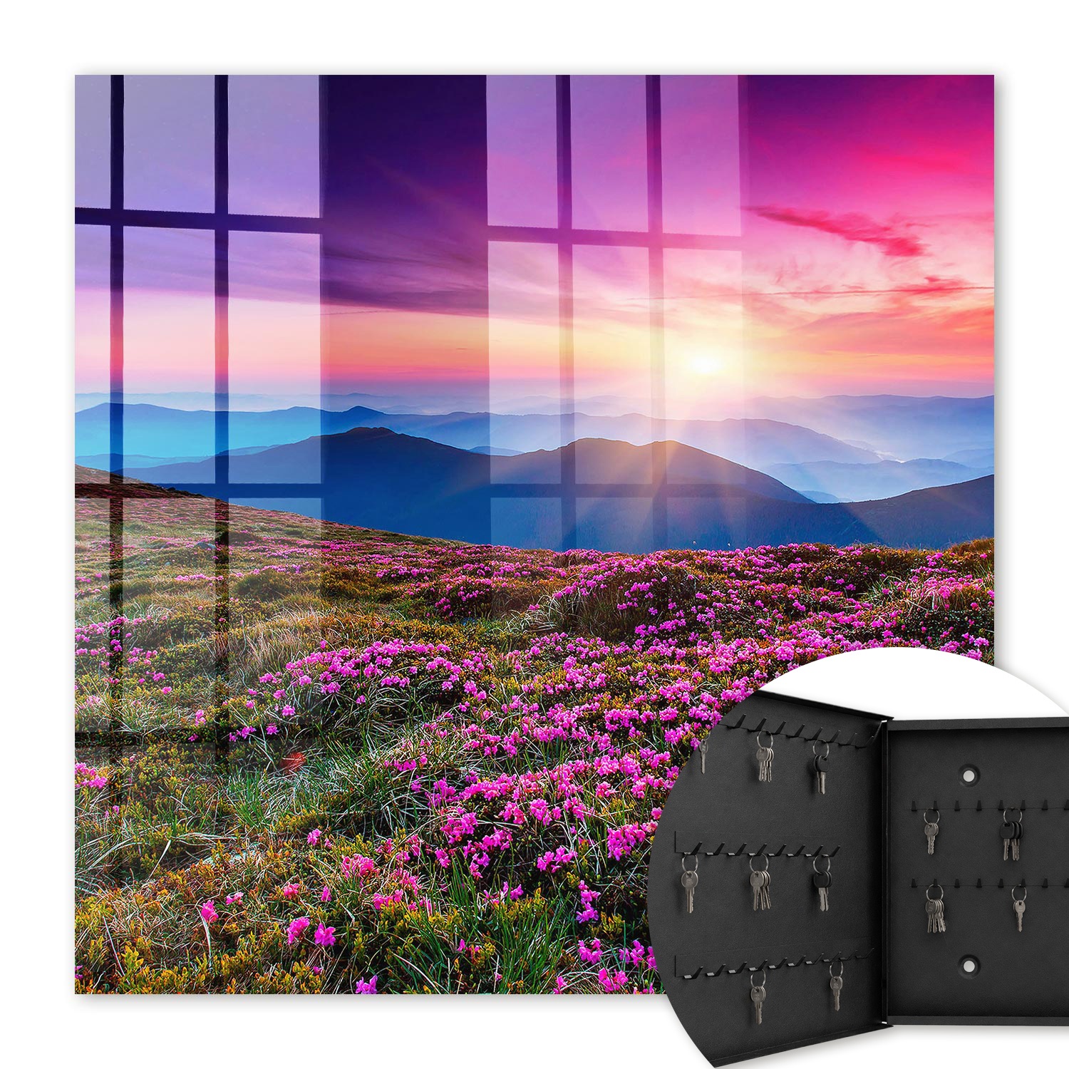 Armoire À Clés - (30 Cm X 30 Cm) - Boîte À Clés Murale - Coffret De Rangement Pour Clés - Couleur Noire - Ouverture Vers La Gauche - Pour Maison Et Bureau - Matinée En Montagne