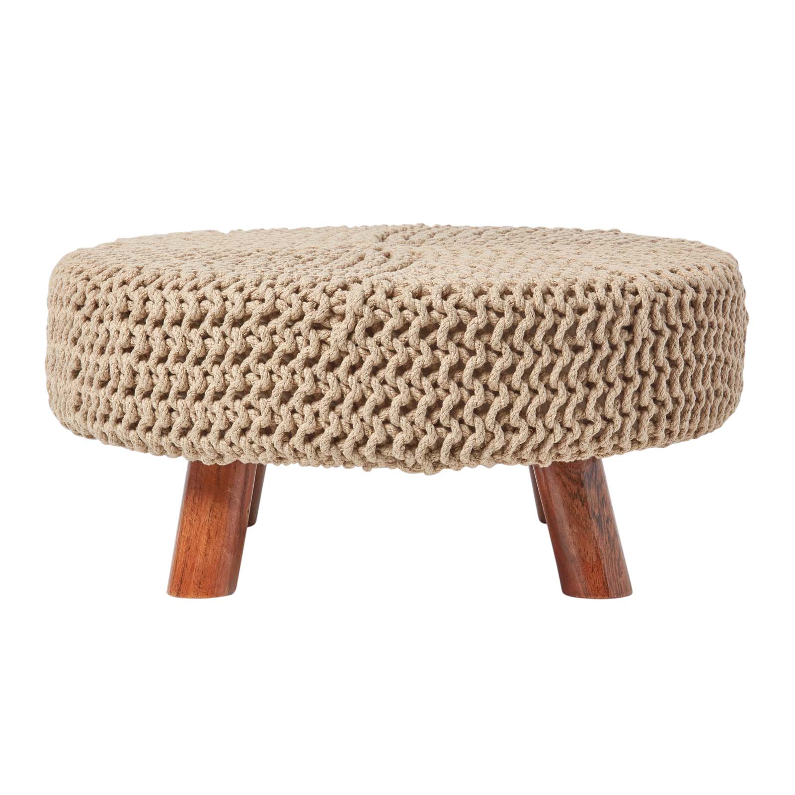 Grand Pouf Tressé En Tricot Et Pieds En Bois Beige - Homescapes