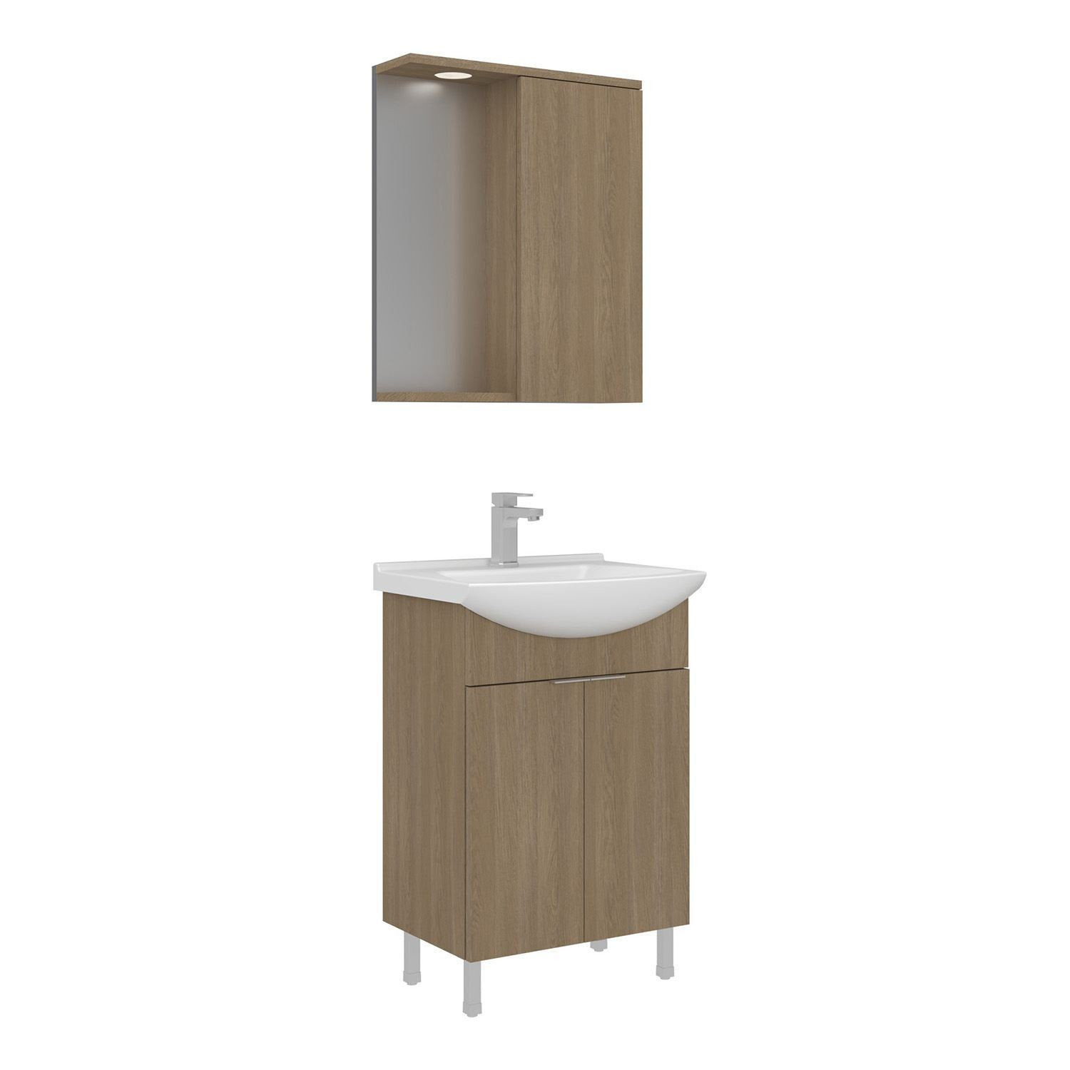 Meuble Avec Simple Vasque Et Miroir "purus 55" - 55 X 50 X 83 Cm - Oak