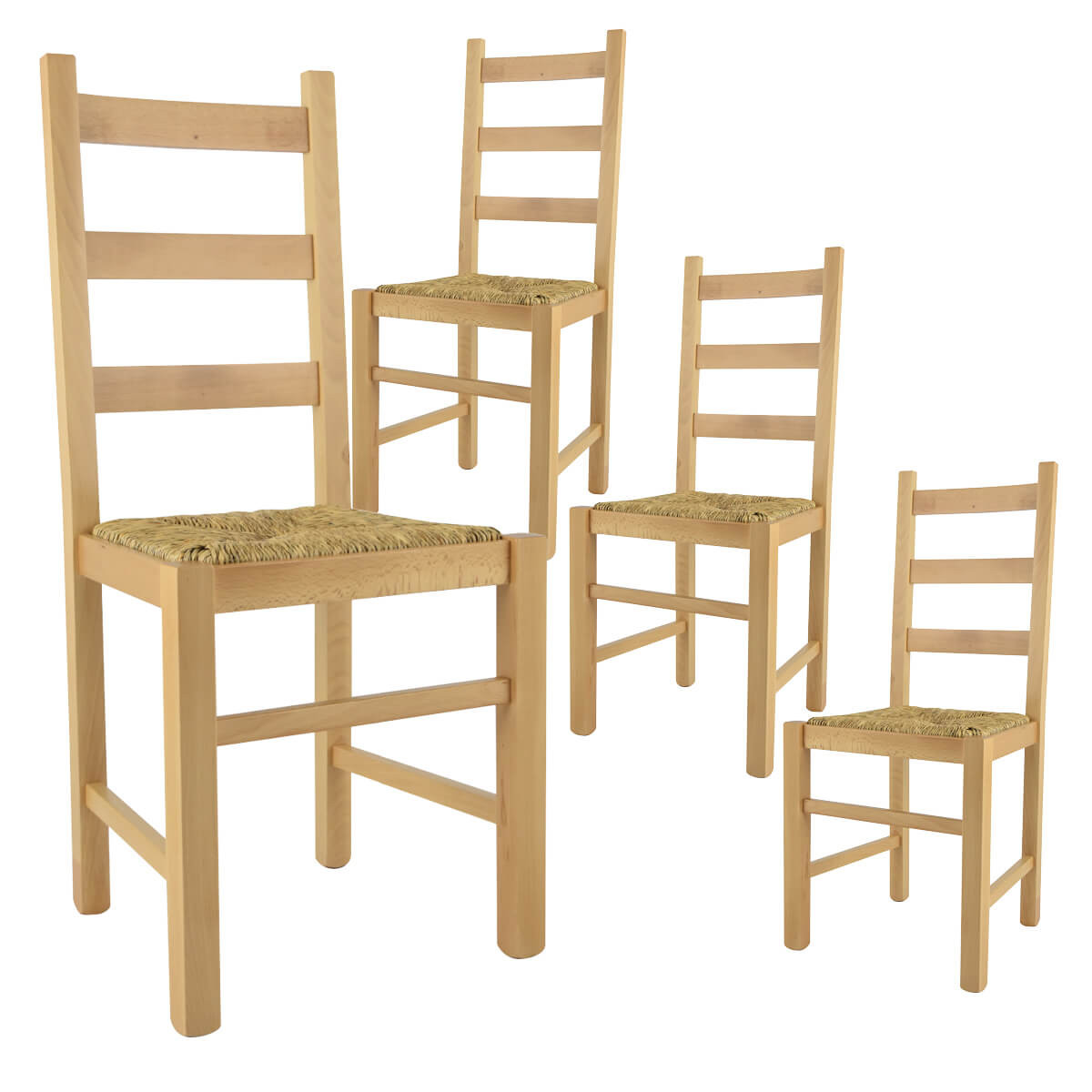 Orta - Lot De 4 Chaises Naturelles Et Assises En Paille