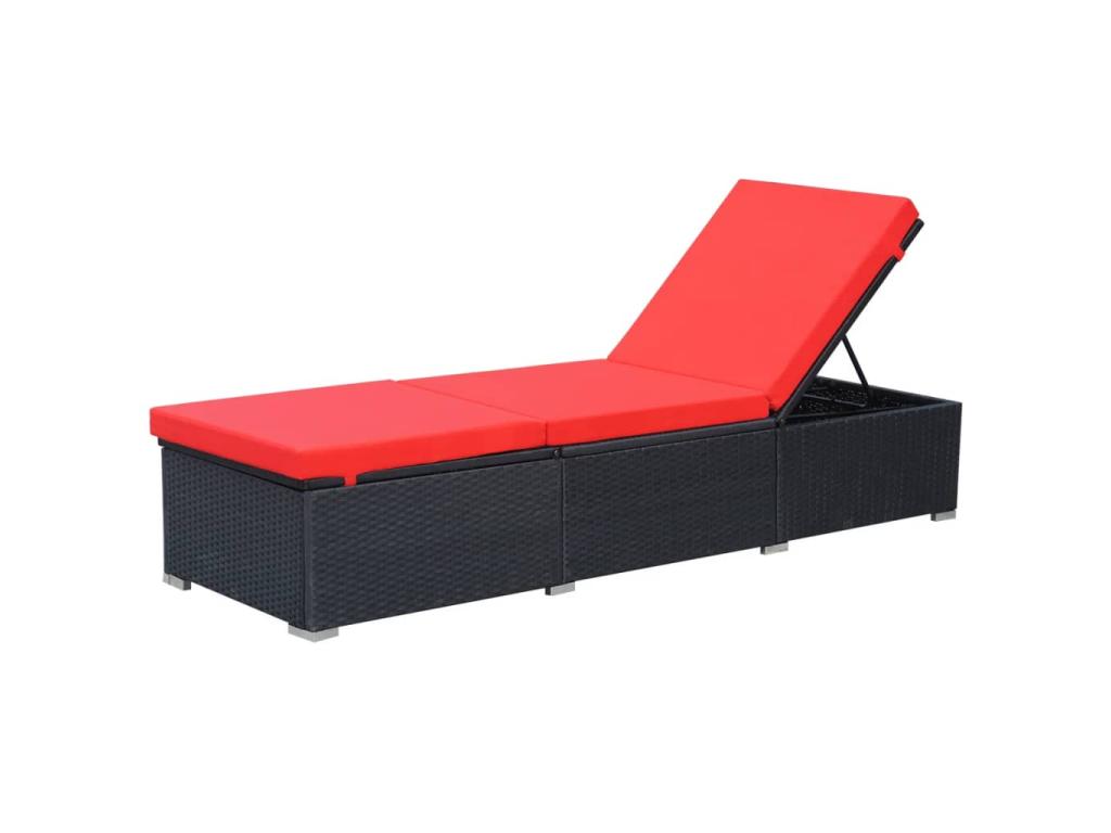 Transat Chaise Longue Bain De Soleil Lit De Jardin Terrasse Meuble D'extérieur Avec Coussin Résine Tressée Noir 02_00125