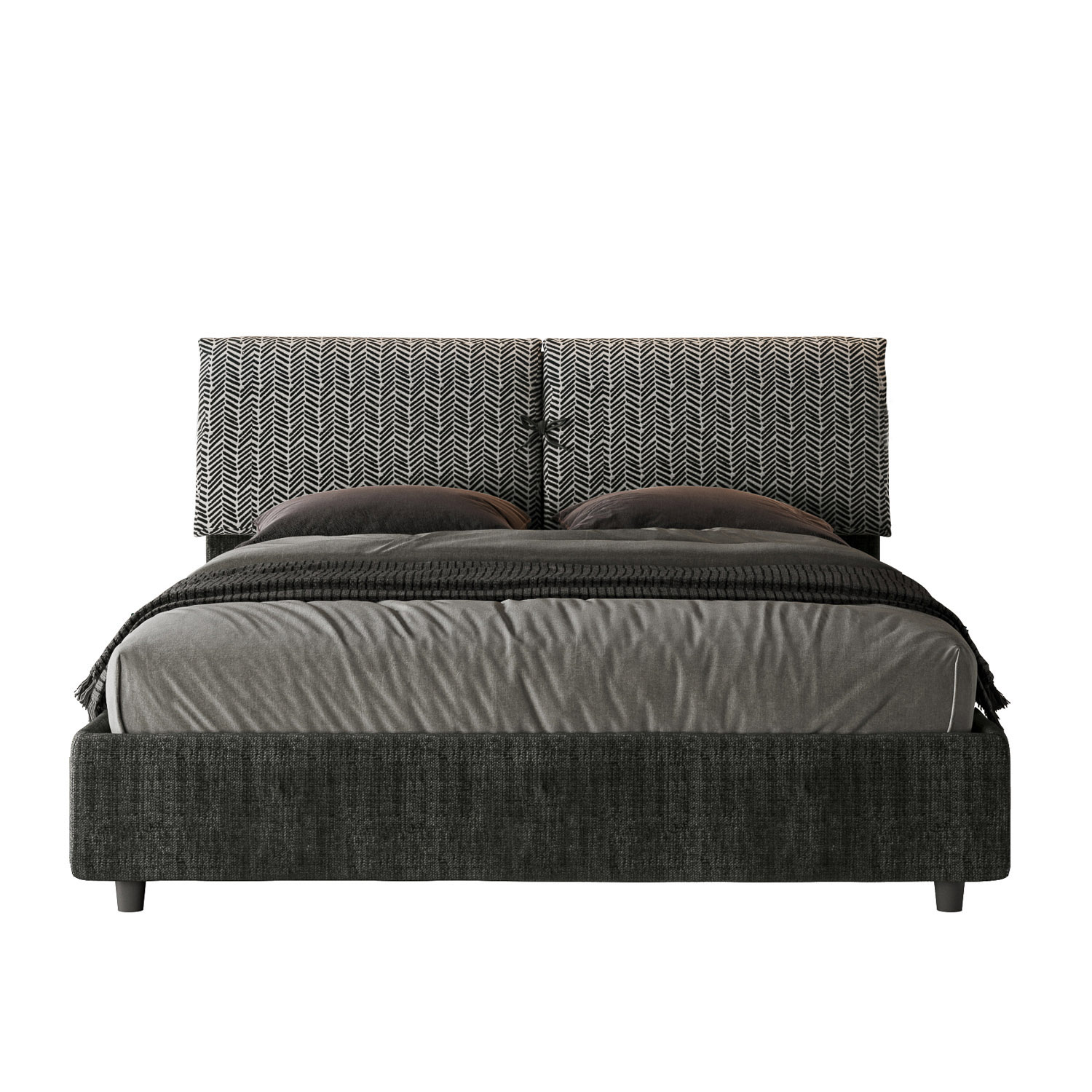 Lit Coffre Rembourré 160x190 Tissu Aragona 8 Bleu Mados