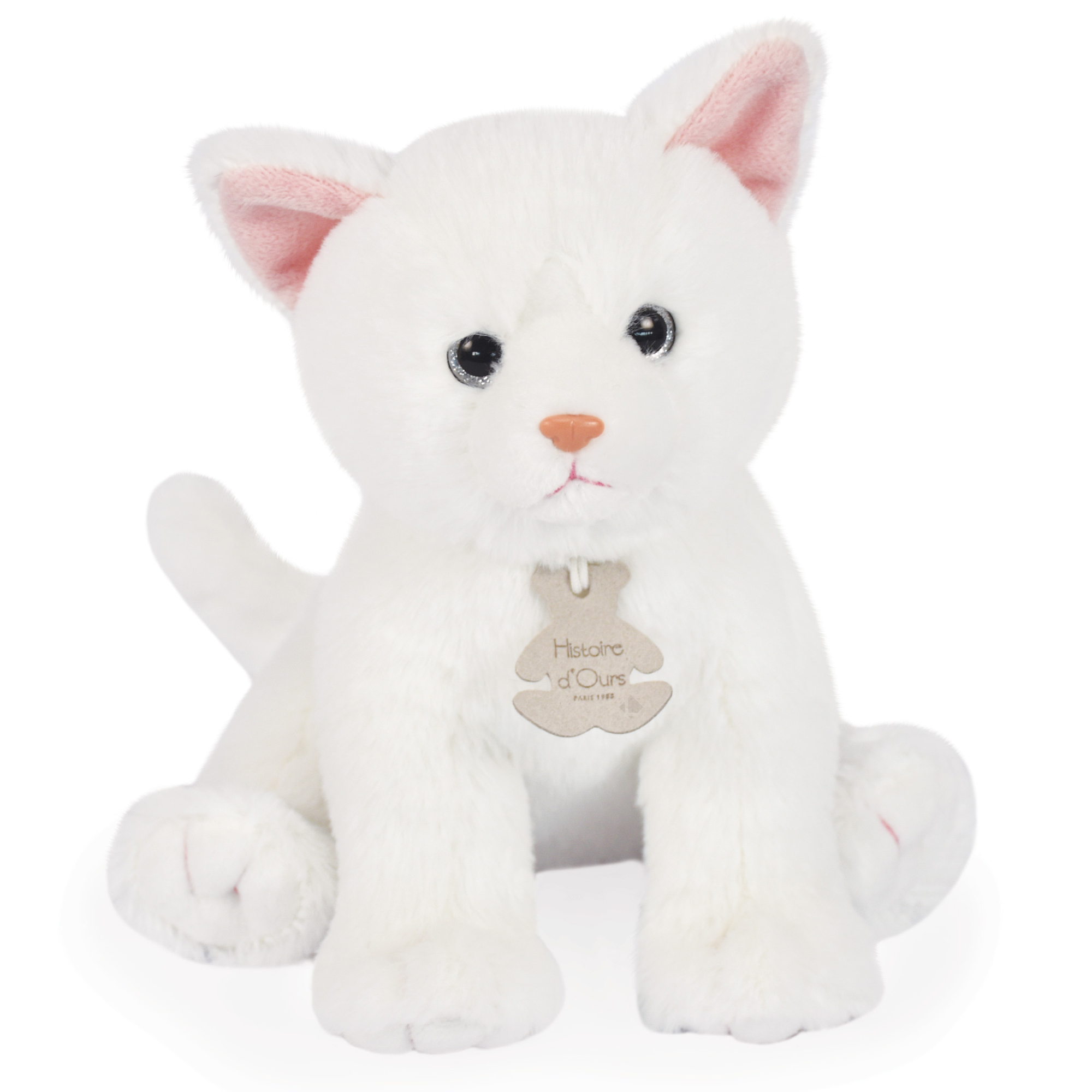 Peluche Chat 18 Cm Polyester Collection Lucky Blanc