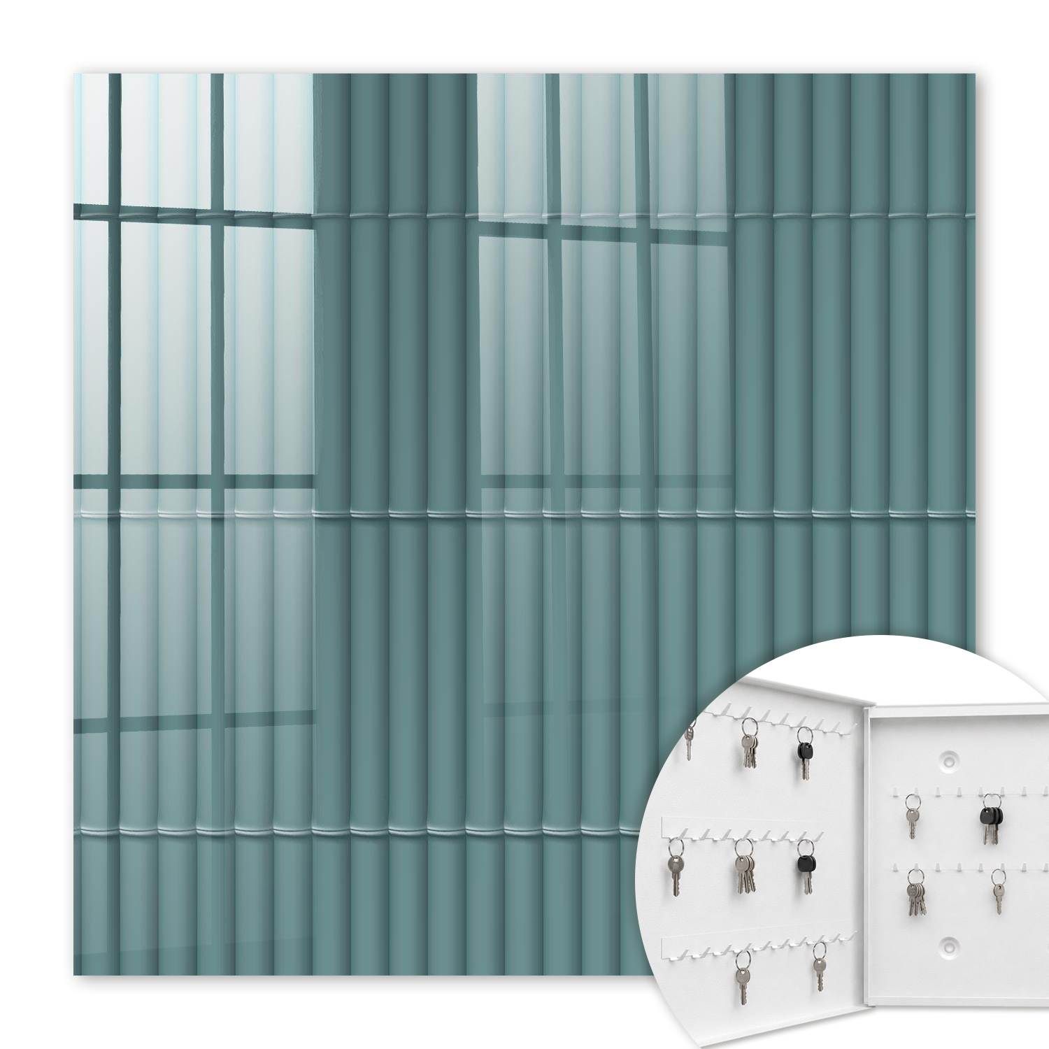Armoire À Clés - (30 Cm X 30 Cm) - Boîte À Clés Murale - Coffret De Rangement Pour Clés - Couleur Blanche - Ouverture Vers La Gauche - Pour Maison Et Bureau - Texture Turquoise