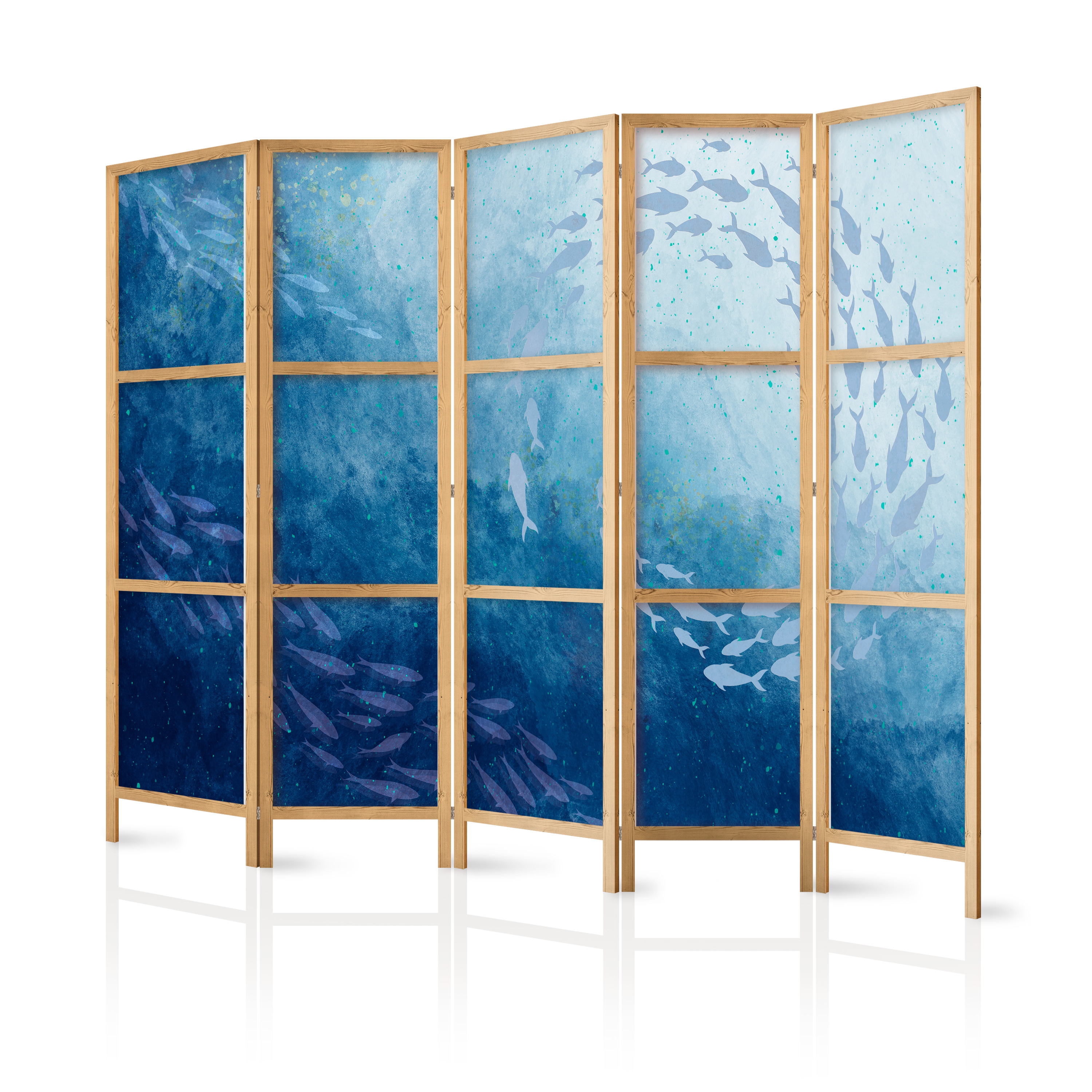 Paravent Japonais -amas Lumineux De Poissons En Bleu Parmi Les Profondeurs Océaniques 225x172