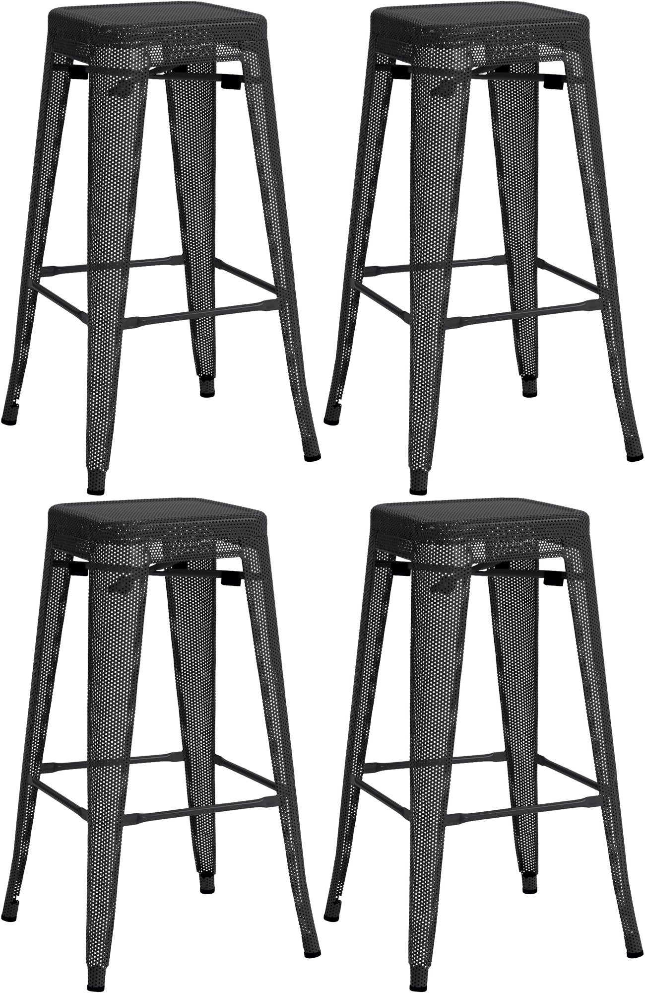 Set De 4 Tabourets De Bar Avec Repose-pieds Design Industriel Empilable En Métal Perforé 10_0004509
