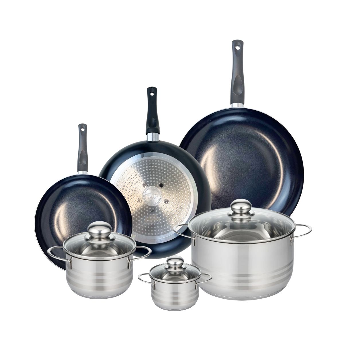 3 Poêles 24/28/32cm + 3 Faitouts 12/16/24cm Prima Brillant