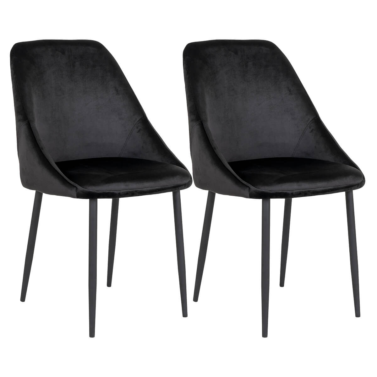 Tinto - Lot De 2 Chaises Velours Noir Et Pieds Acier