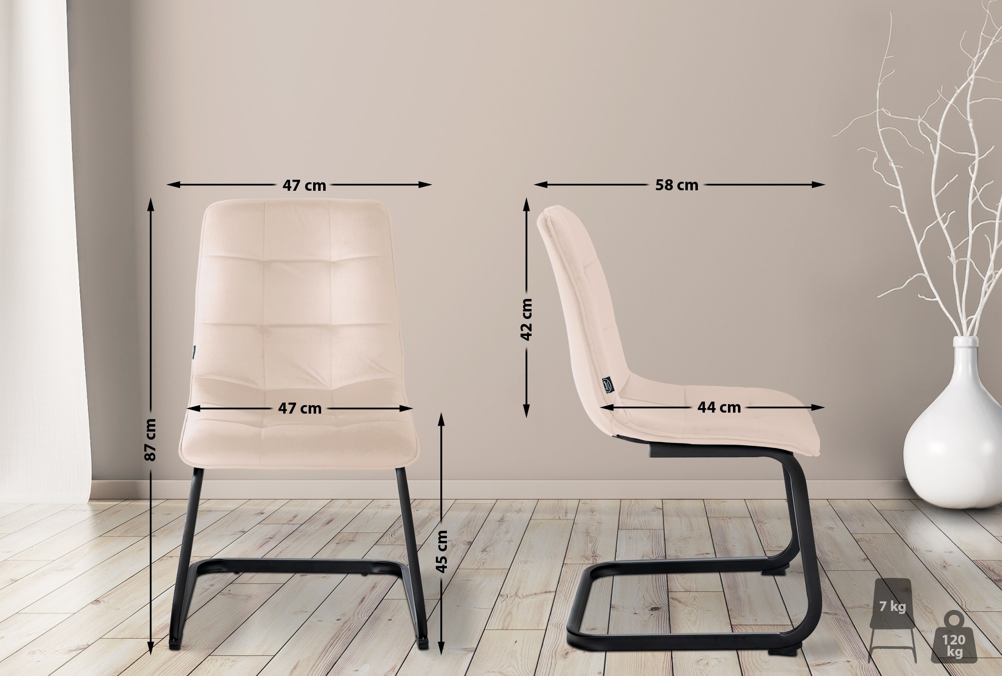 Chaise De Salle À Manger En Velours Vermont Crème