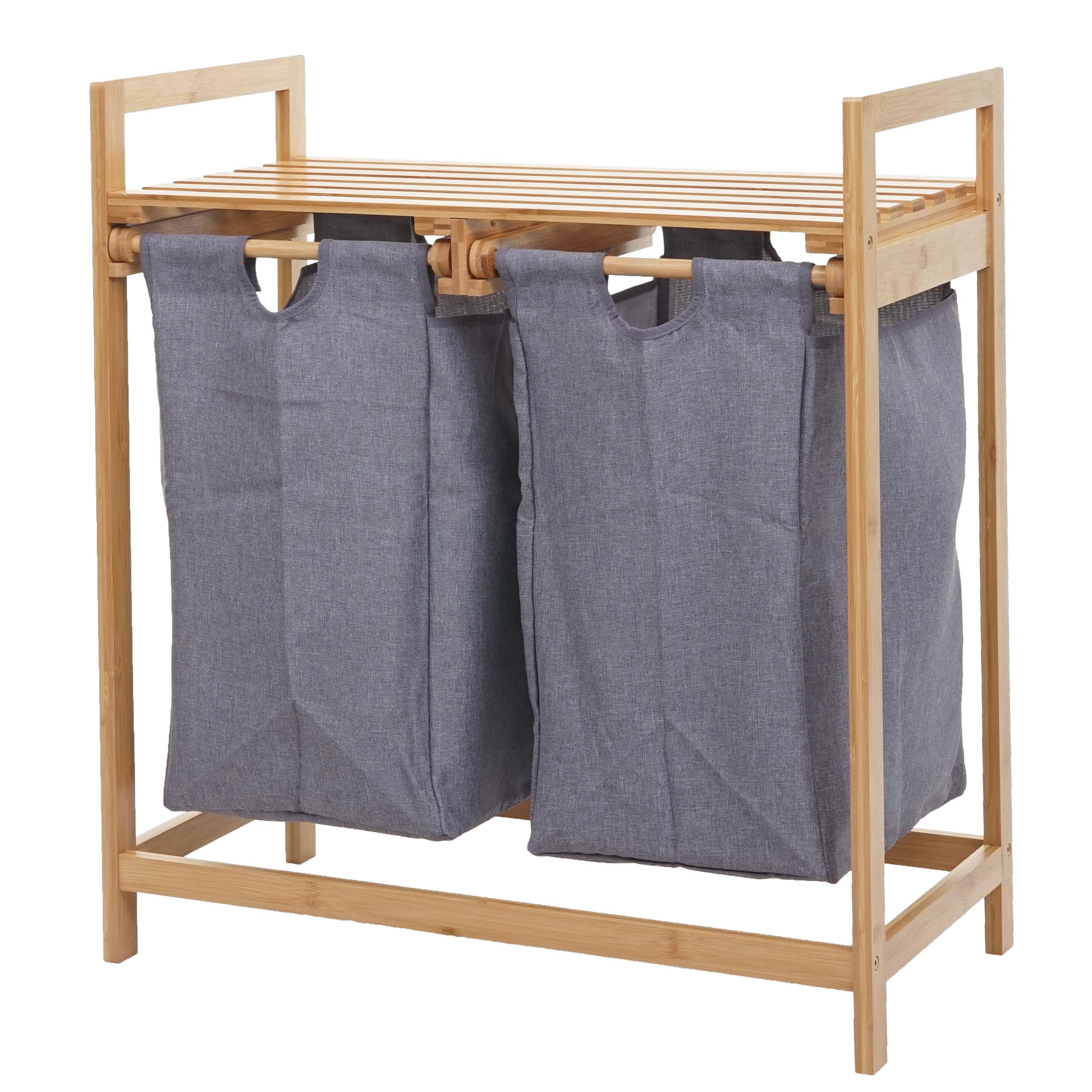 Panier À Linge Trieur À Linge En Bambou 2 Compartiments 74x64x33cm 70l Gris Foncé 04_0001294