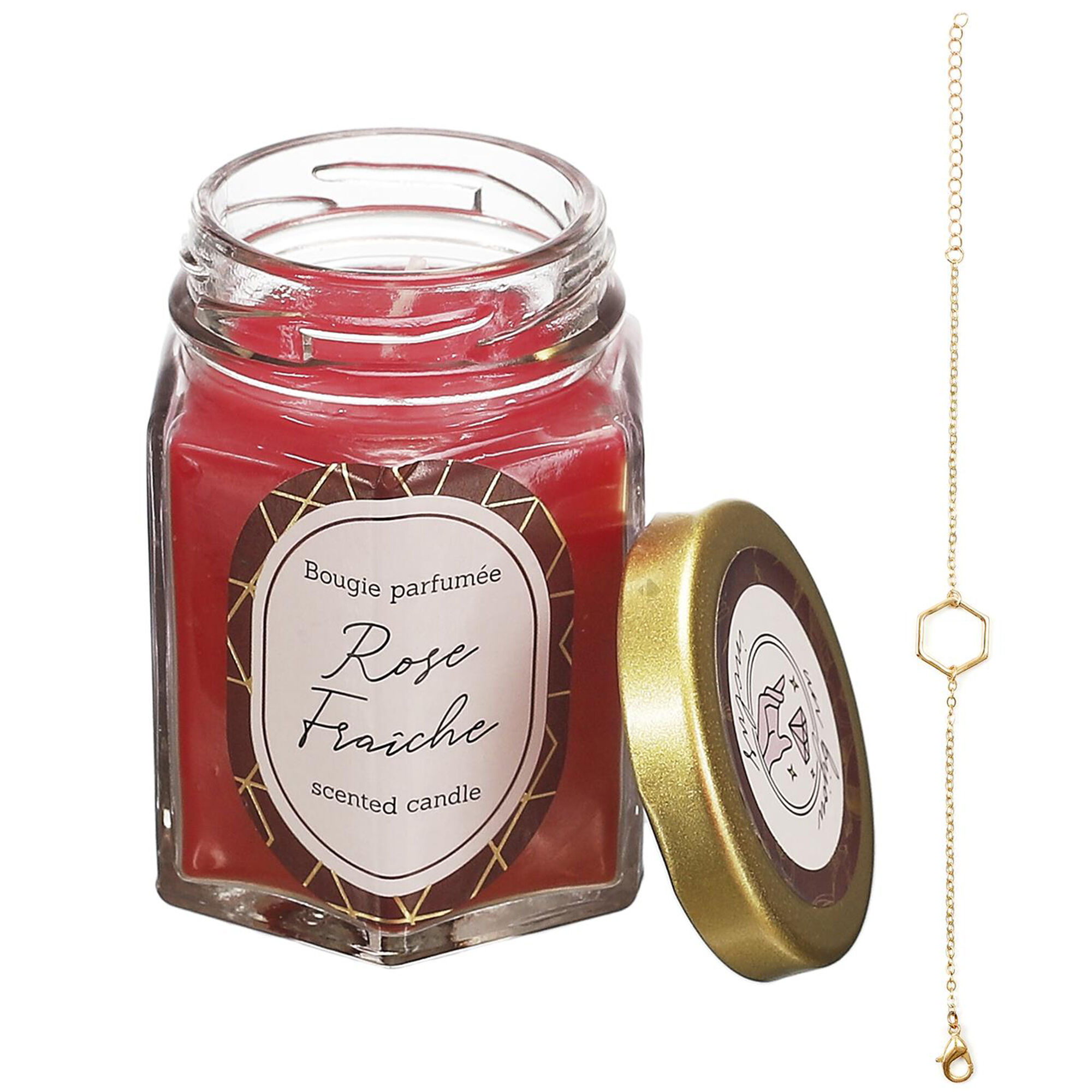 Bougie Parfumée À La Rose Cadix Couleur Rouge + Bracelet Surprise