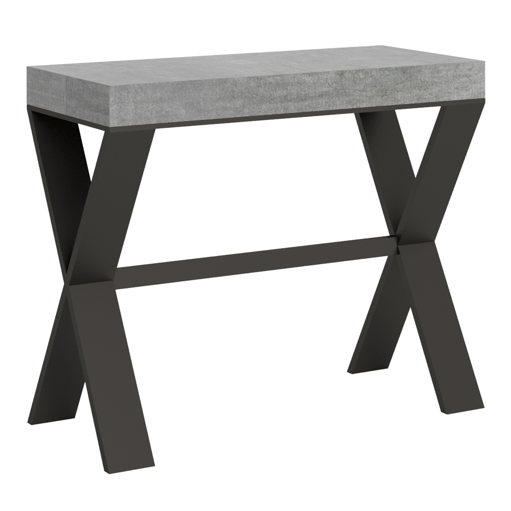 Console Extensible 90x40/300 Cm Xenia Gris Béton Pieds Anthracite