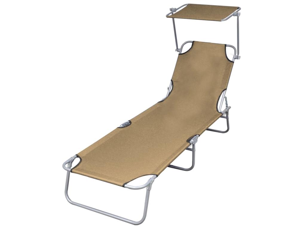 Transat Chaise Longue Bain De Soleil Lit De Jardin Terrasse Meuble D'extérieur Pliable Avec Auvent Acier Taupe 02_001281